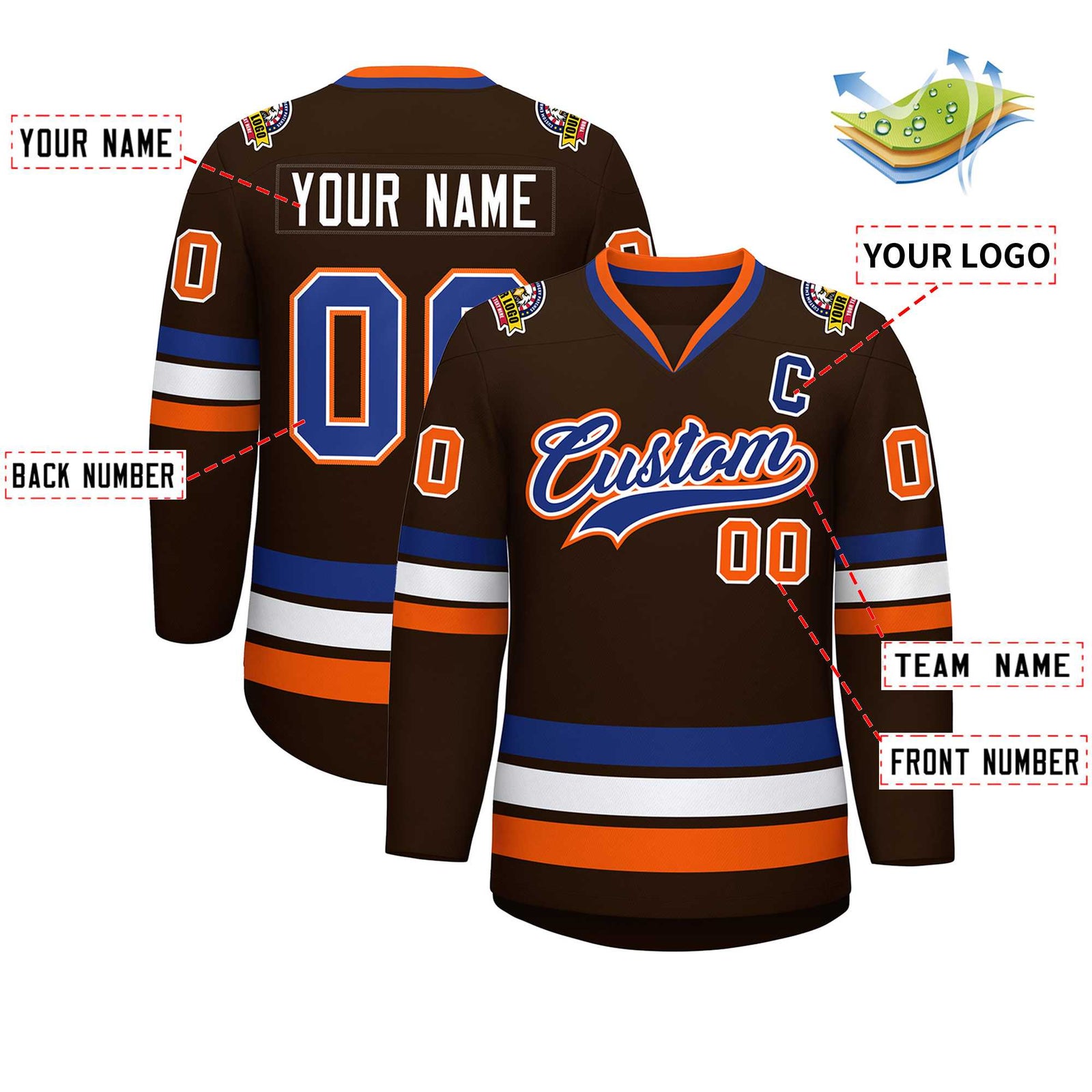 Custom Brown Royal White-Orange Classic Style Hockey Jersey