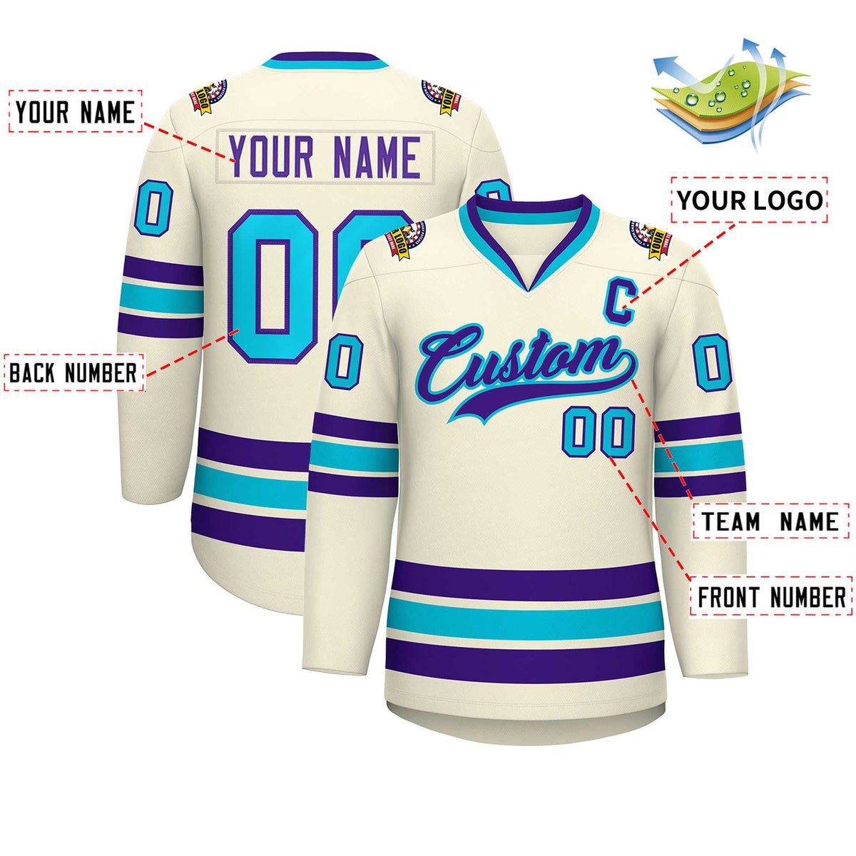 Custom Khaki Purple-Light Blue Classic Style Hockey Jersey