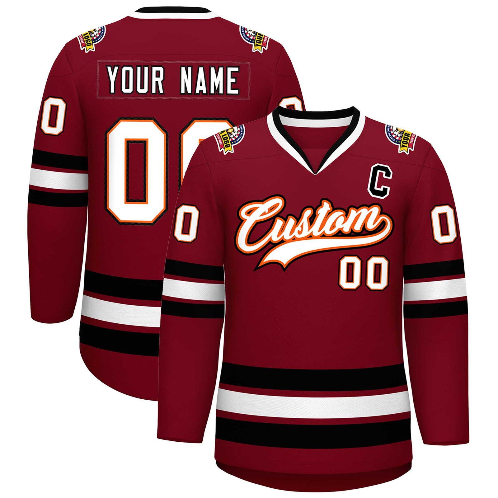Custom Crimson White Orange-Black Classic Style Hockey Jersey