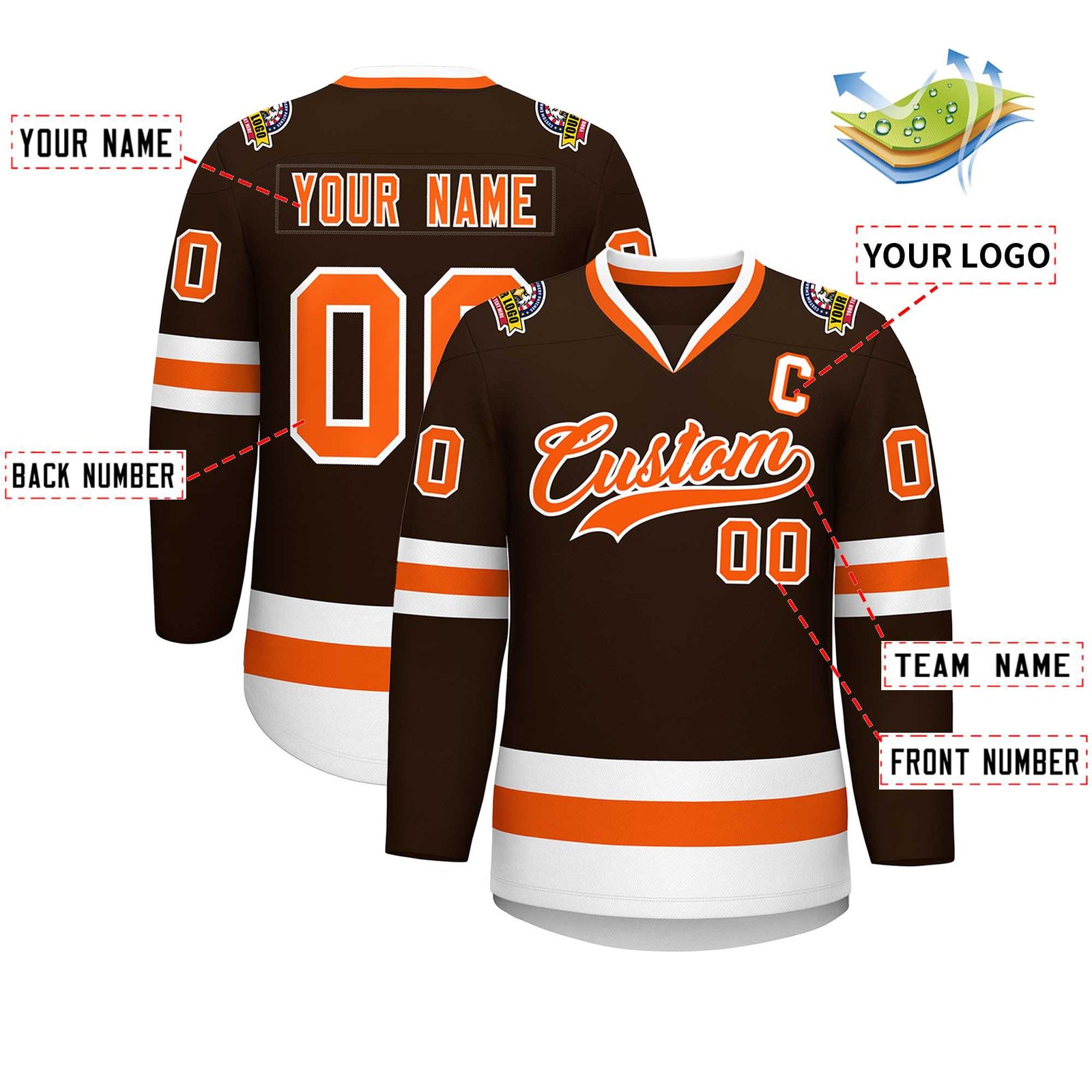Custom Brown Orange-White Classic Style Hockey Jersey