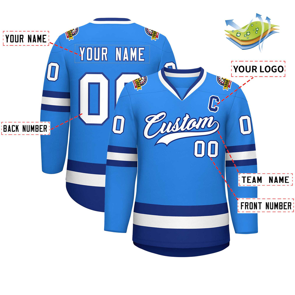 Custom Powder Blue White-Royal Classic Style Hockey Jersey
