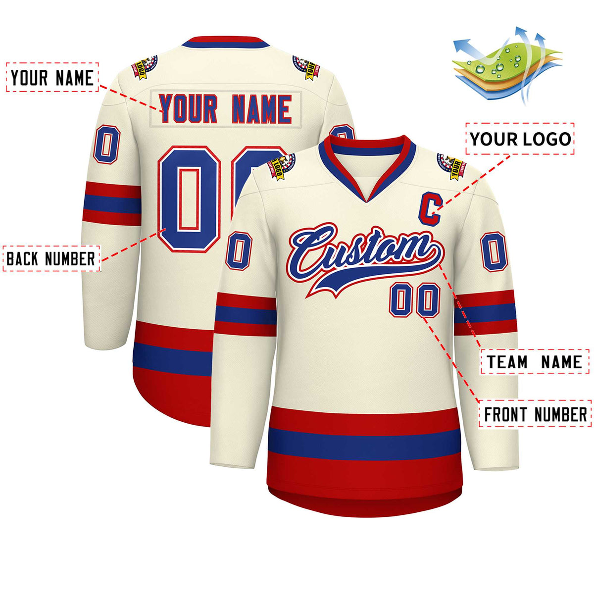 Custom Khaki Royal White-Red Classic Style Hockey Jersey