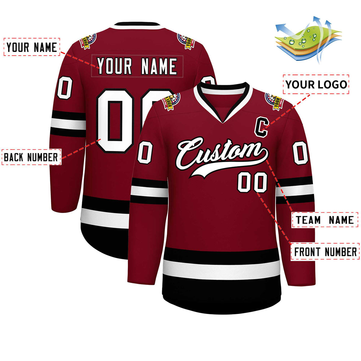 Custom Crimson White-Black Classic Style Hockey Jersey