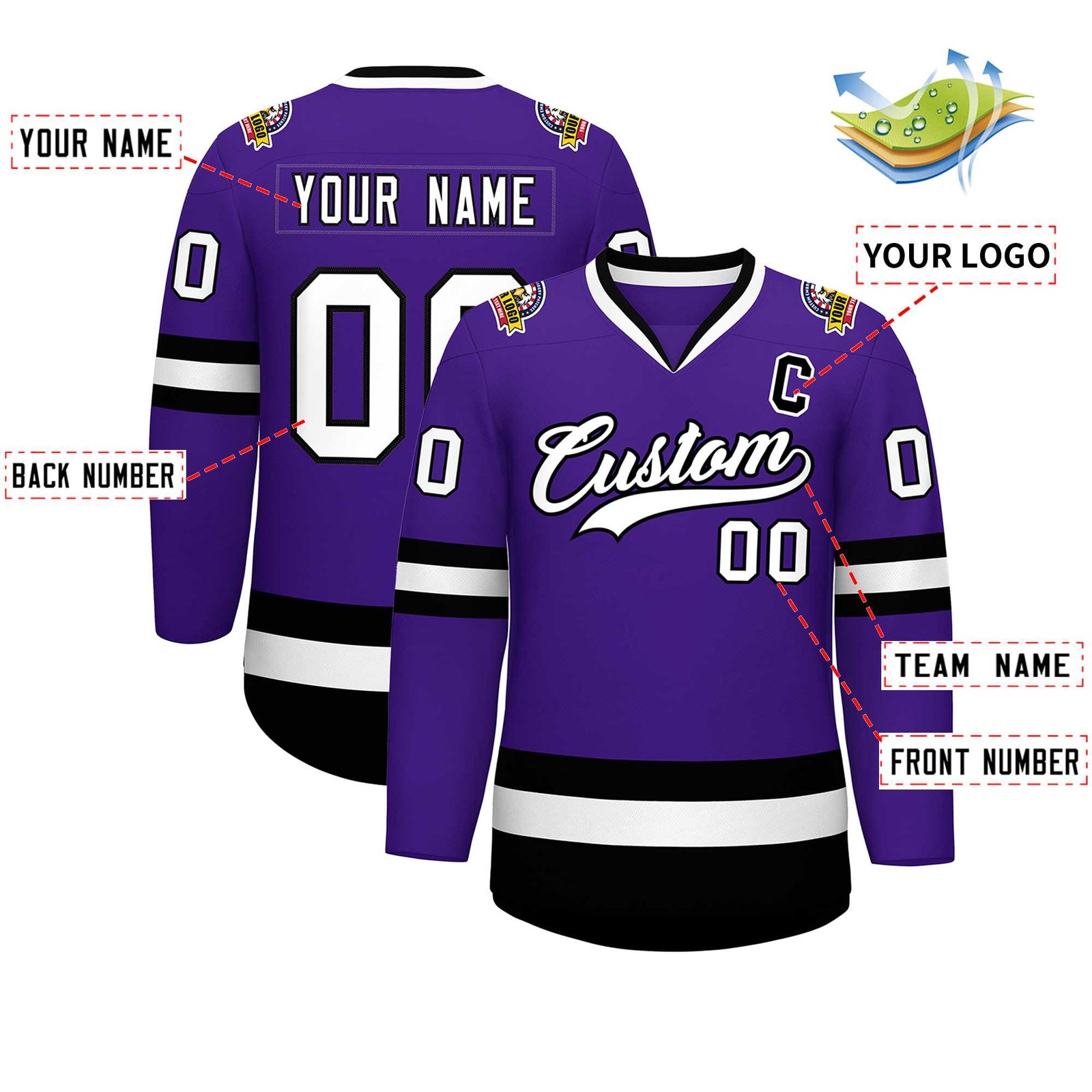 Custom Purple White-Black Classic Style Hockey Jersey