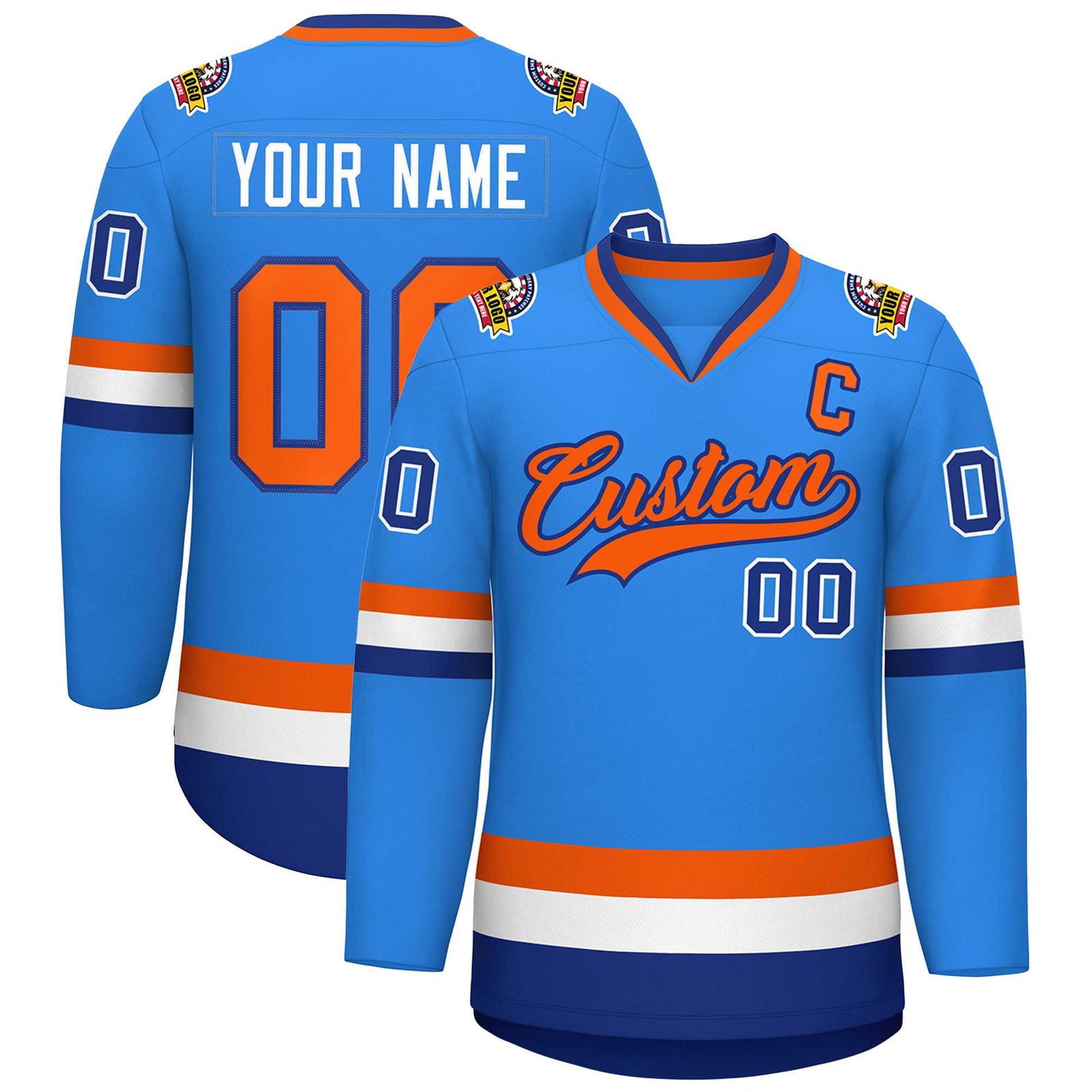 Custom Powder Blue Orange-Royal Classic Style Hockey Jersey