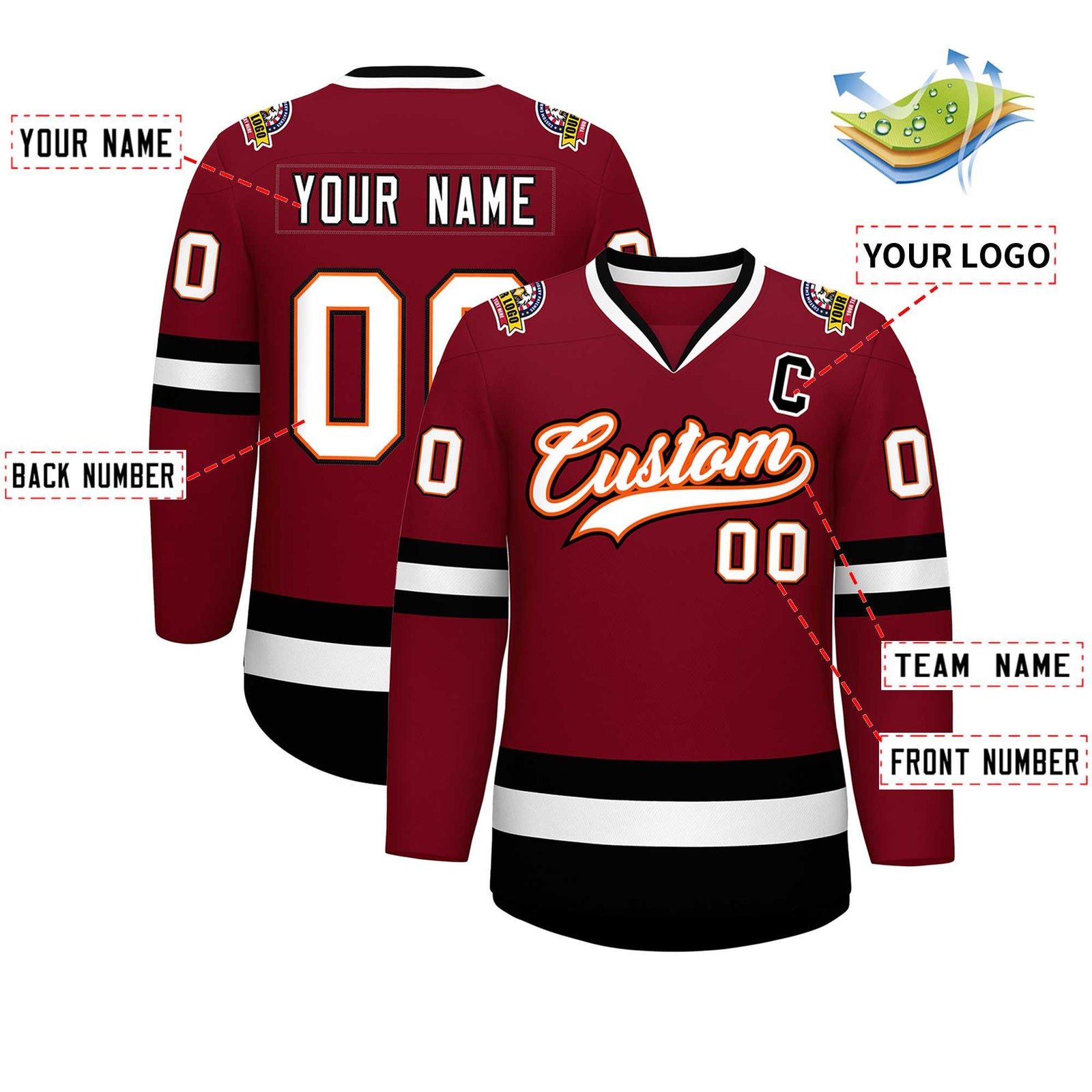 Custom Crimson White Orange-Black Classic Style Hockey Jersey