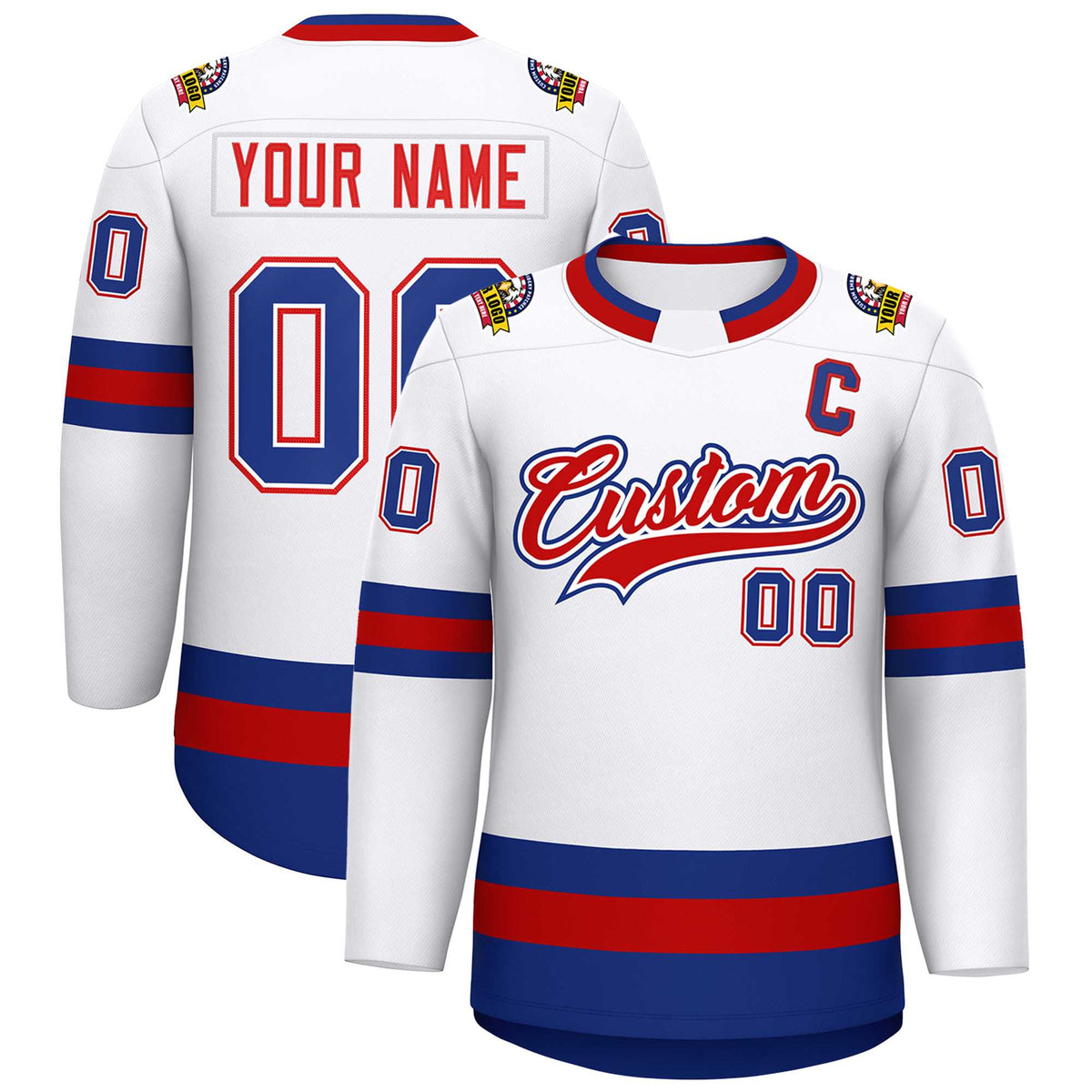 Custom White Red White-Royal Classic Style Hockey Jersey