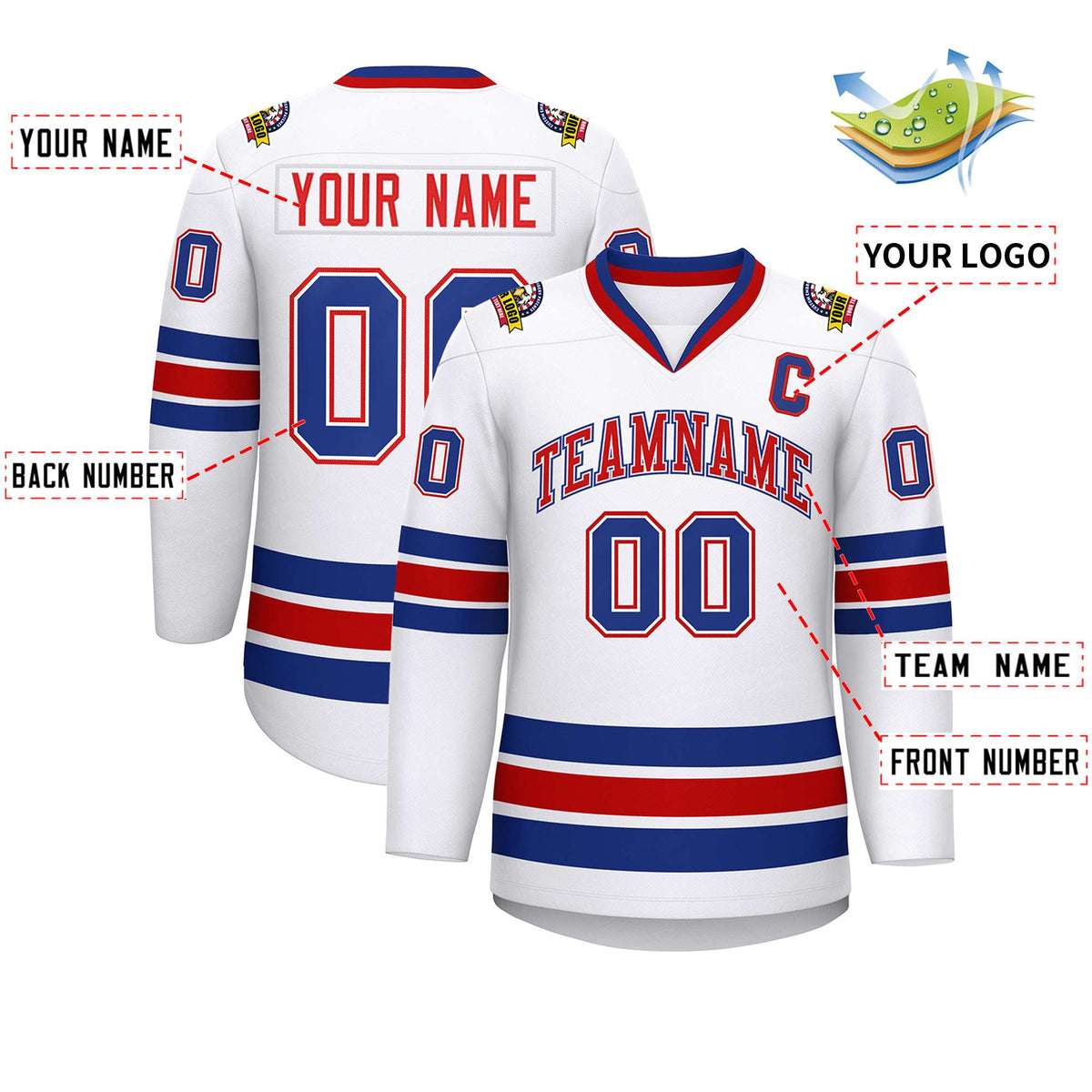 Custom White Red White-Royal Classic Style Hockey Jersey