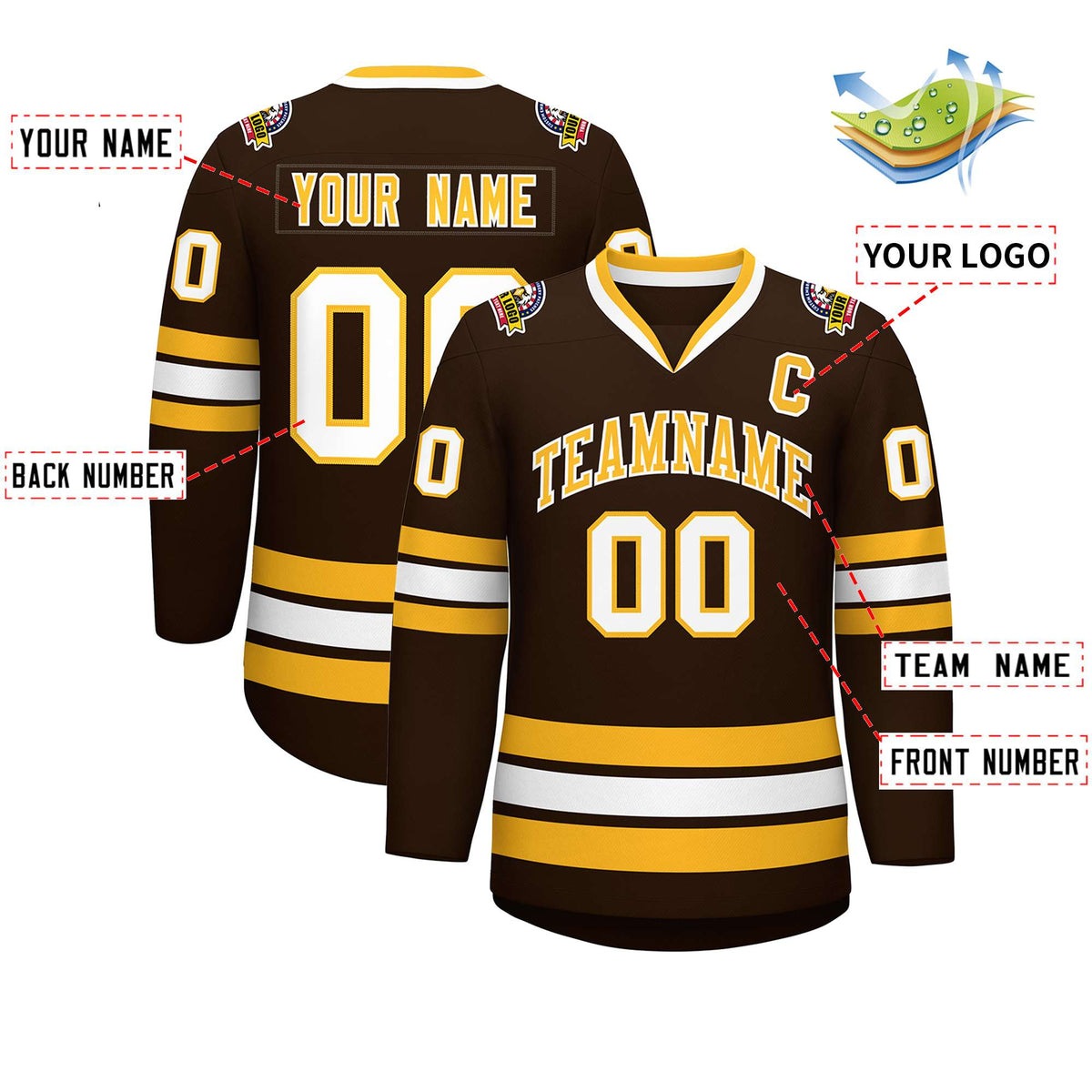 Custom Brown Gold-White Classic Style Hockey Jersey
