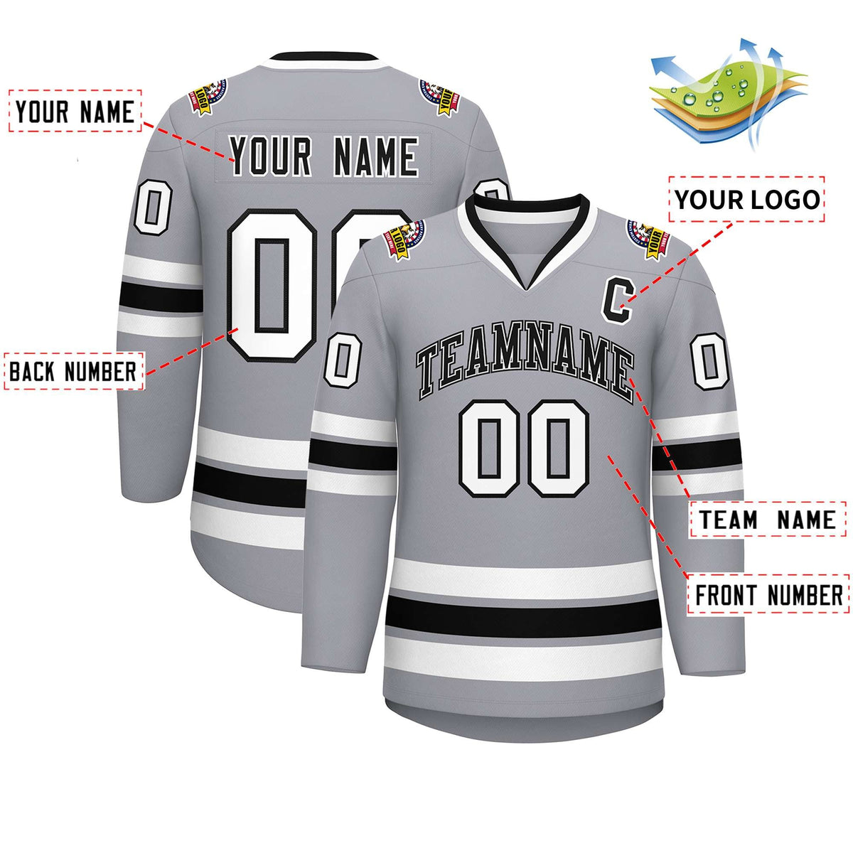 Custom Gray Black White-Black Classic Style Hockey Jersey
