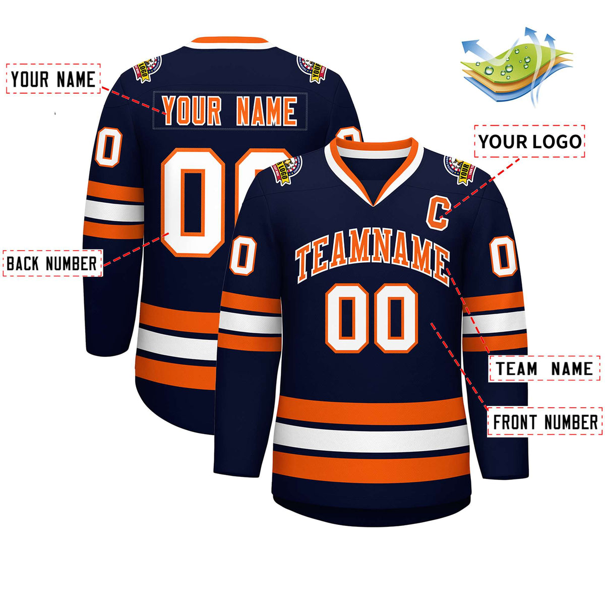 Custom Navy Orange-White Classic Style Hockey Jersey