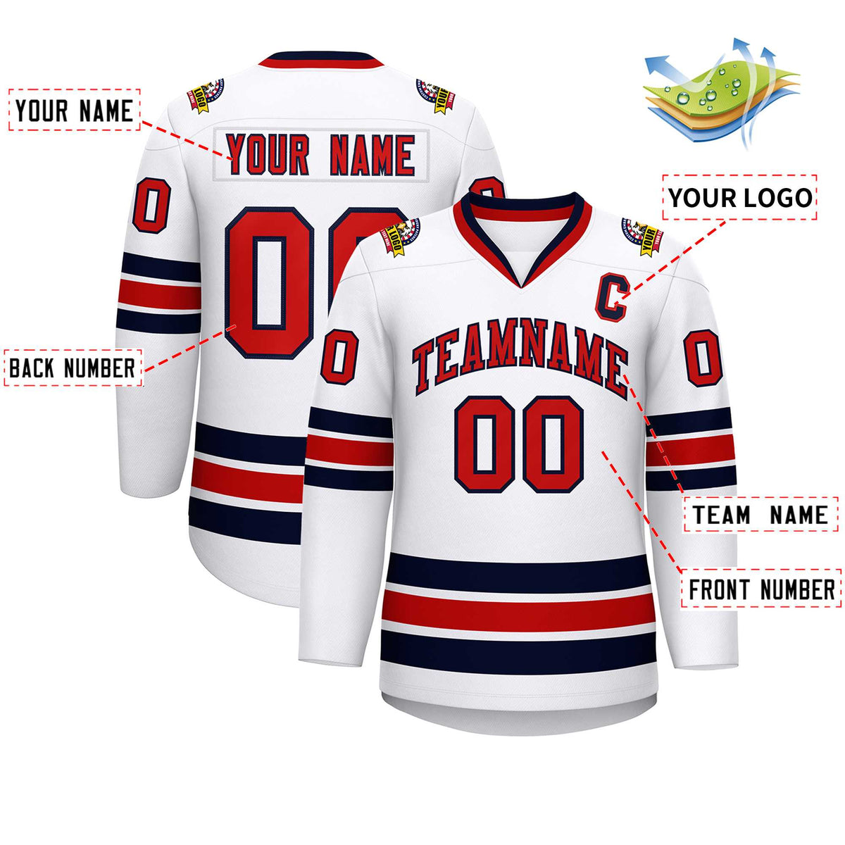 Custom White Red-Navy Classic Style Hockey Jersey