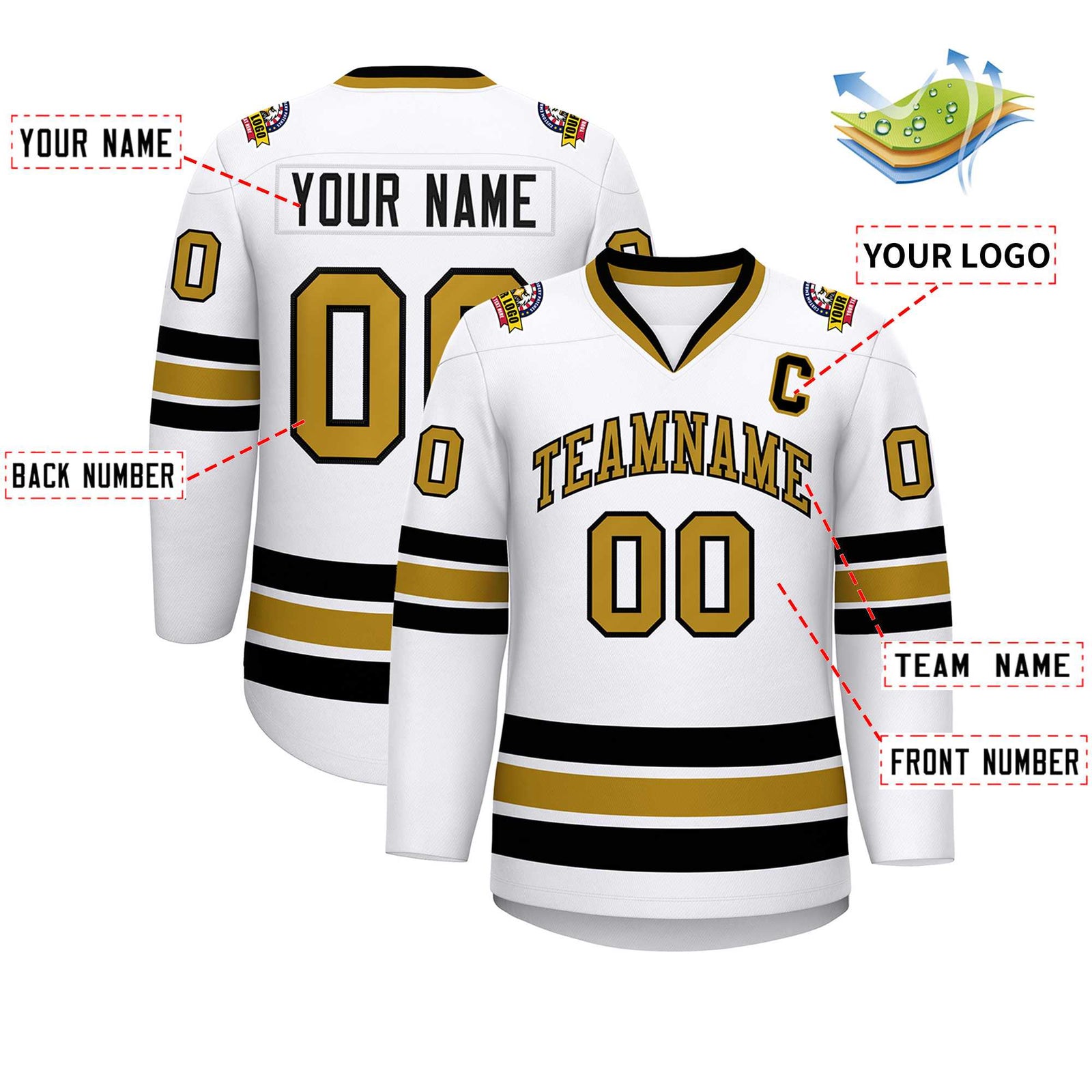 Custom White Old Gold-Black Classic Style Hockey Jersey