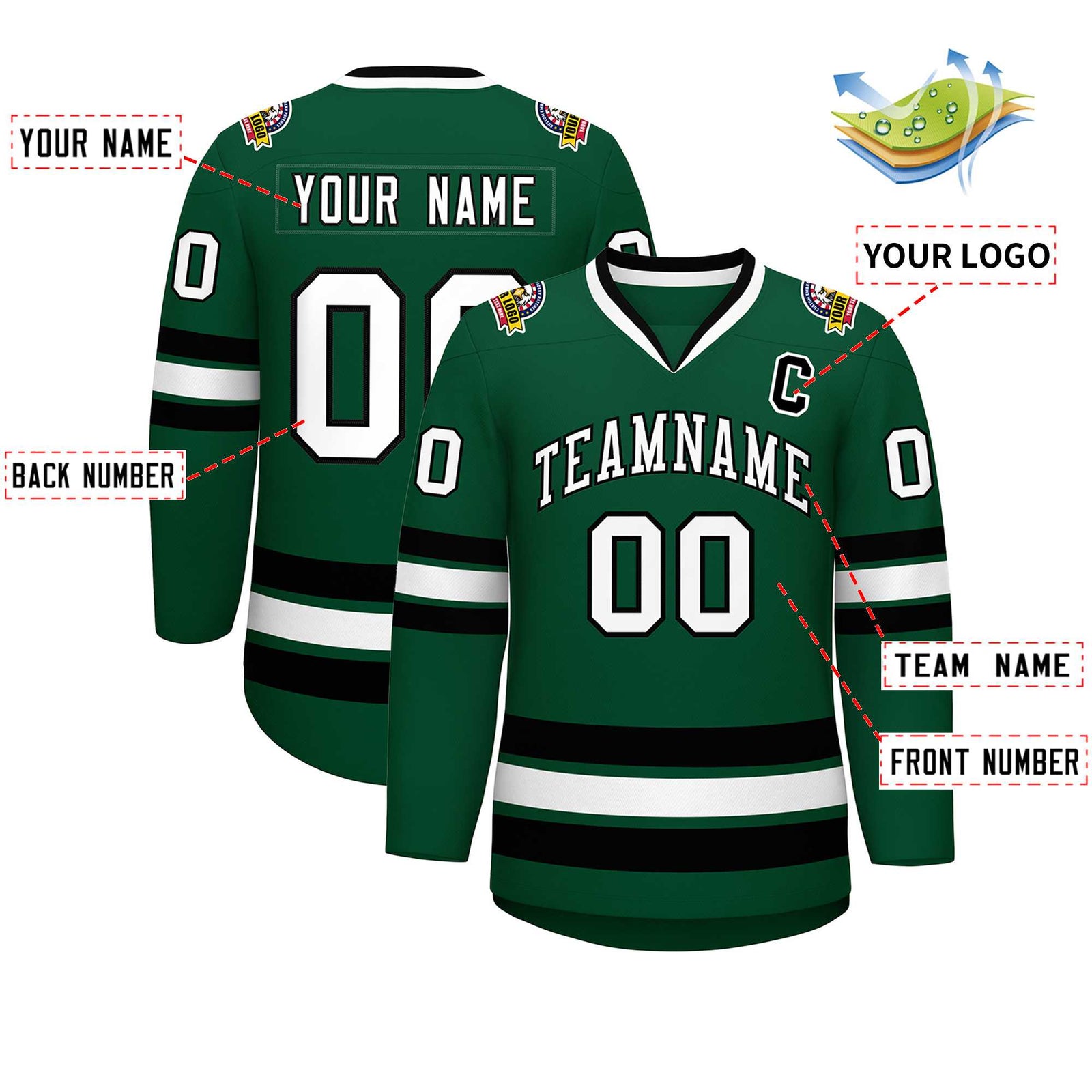 Custom Green White-Black Classic Style Hockey Jersey