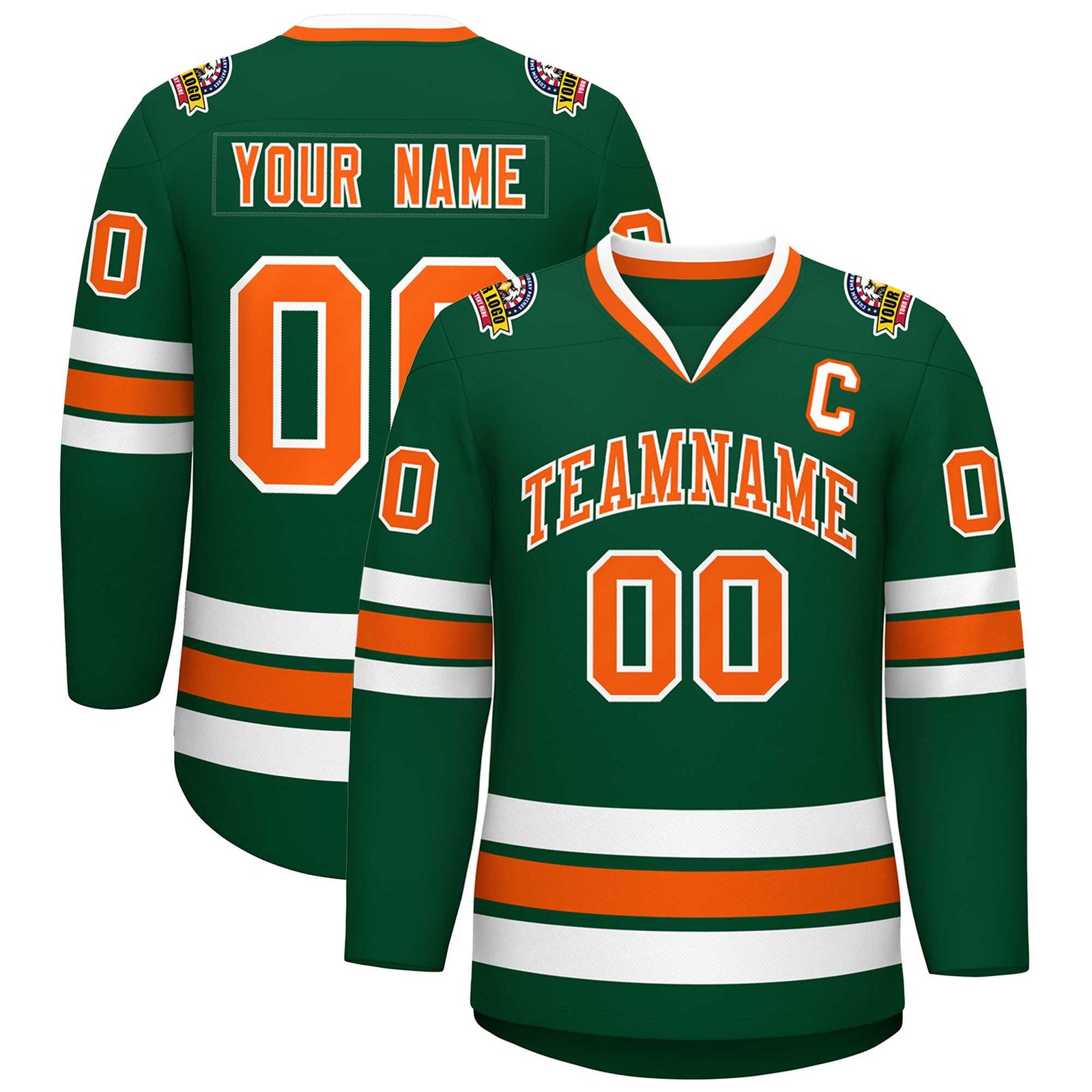 Custom Green Orange-White Classic Style Hockey Jersey
