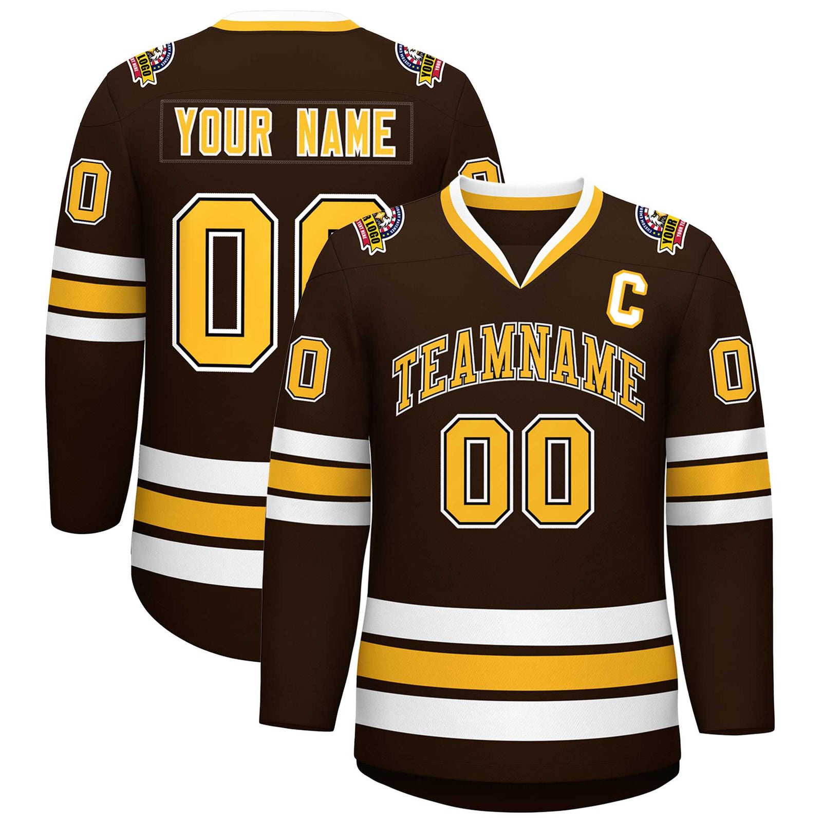 Custom Brown Gold Black-White Classic Style Hockey Jersey