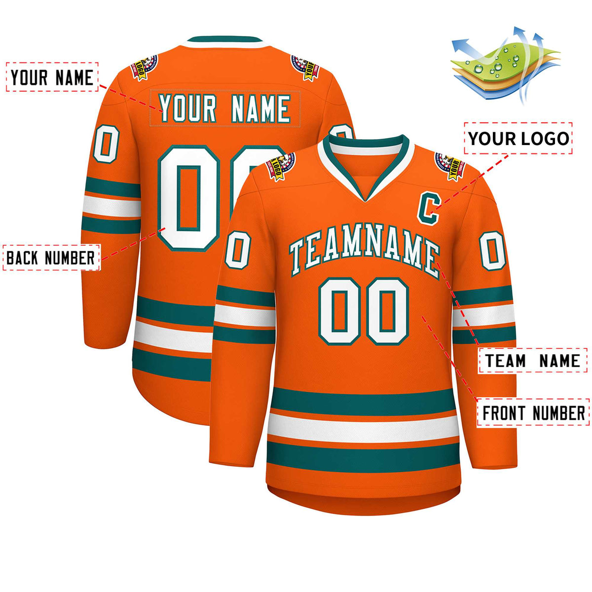 Custom Orange White-Aqua Classic Style Hockey Jersey