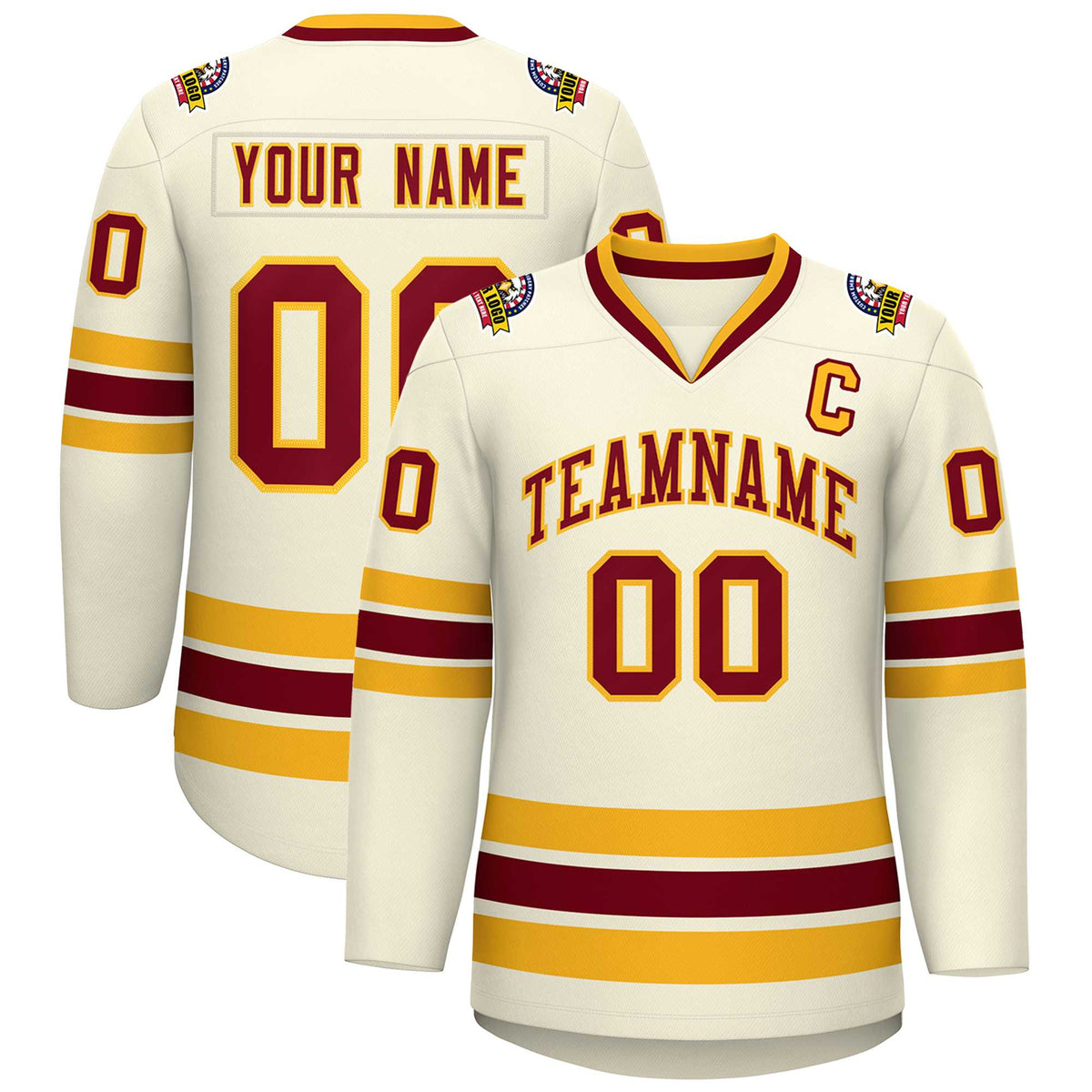 Custom Khaki Crimson-Gold Classic Style Hockey Jersey