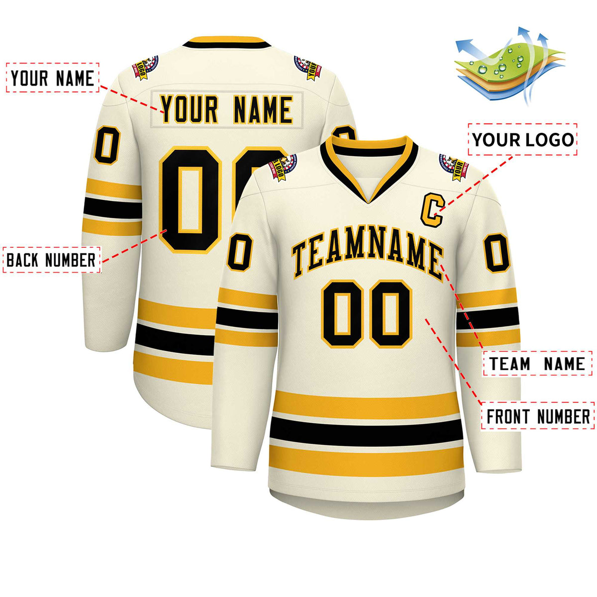 Custom Khaki Black-Gold Classic Style Hockey Jersey