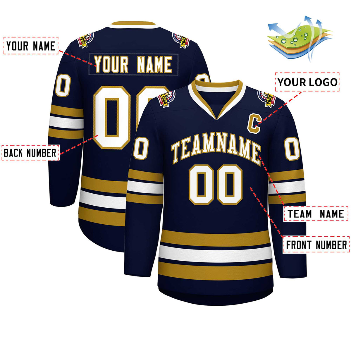 Custom Navy White-Old Gold Classic Style Hockey Jersey