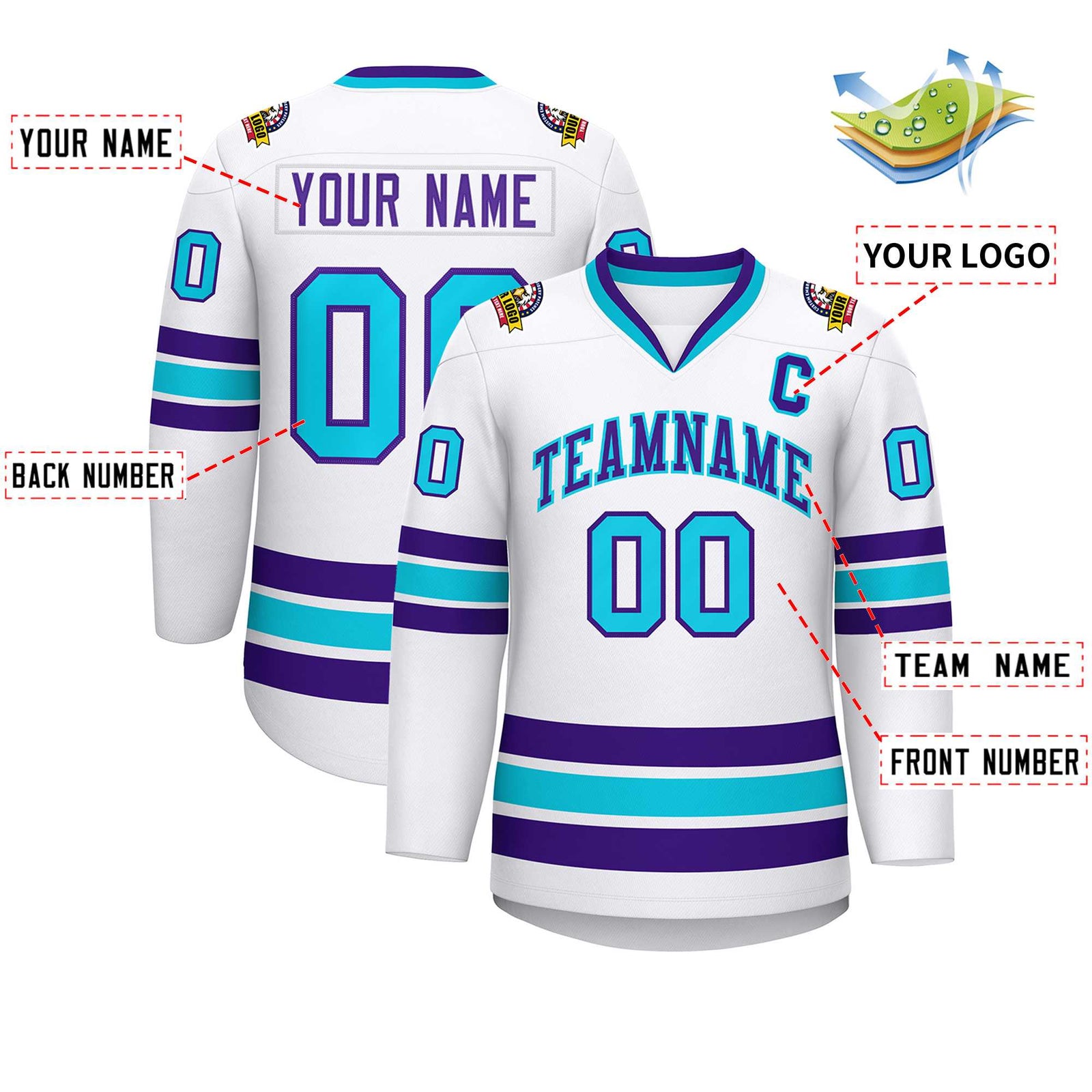 Custom White Purple-Powder Blue Classic Style Hockey Jersey