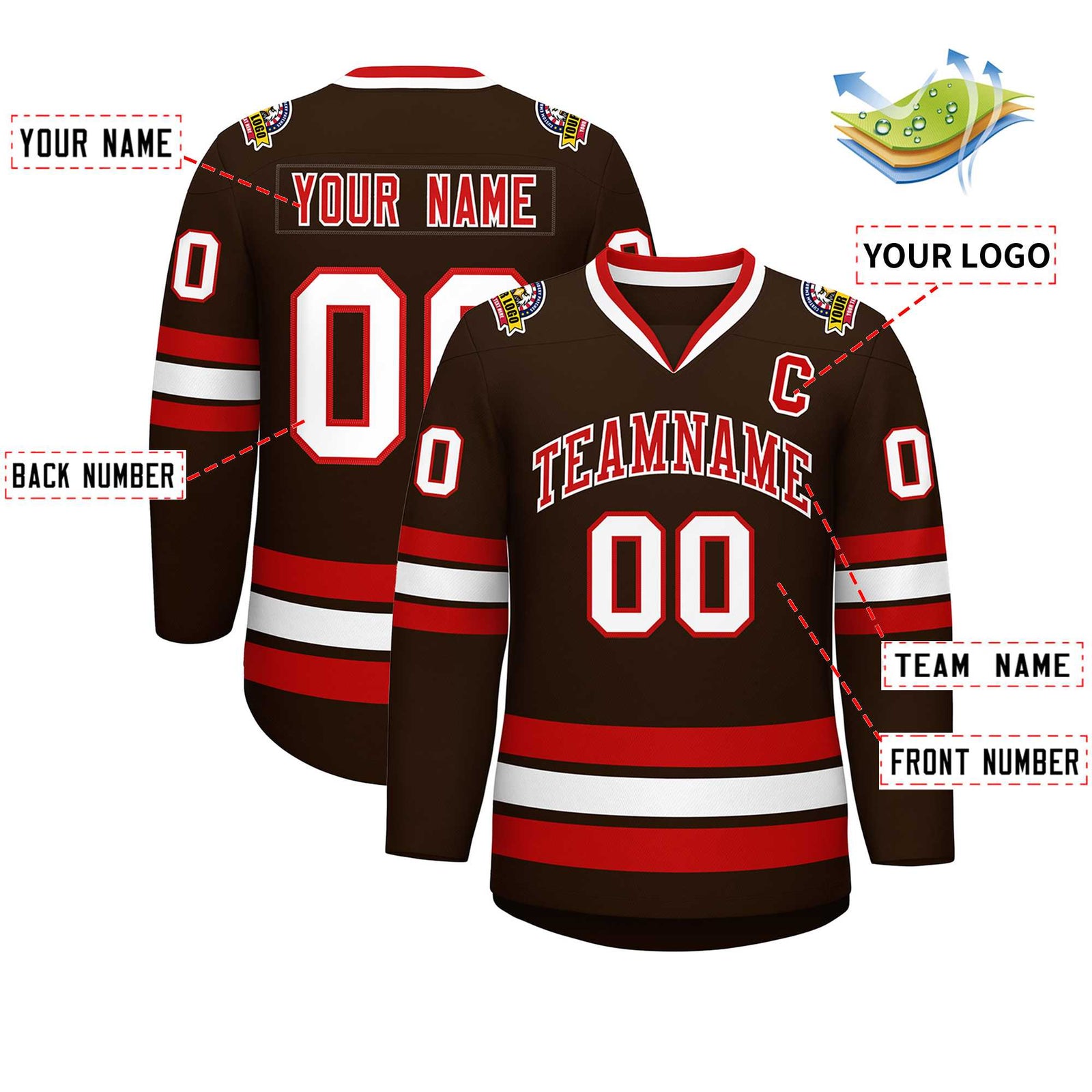 Custom Brown Red-White Classic Style Hockey Jersey