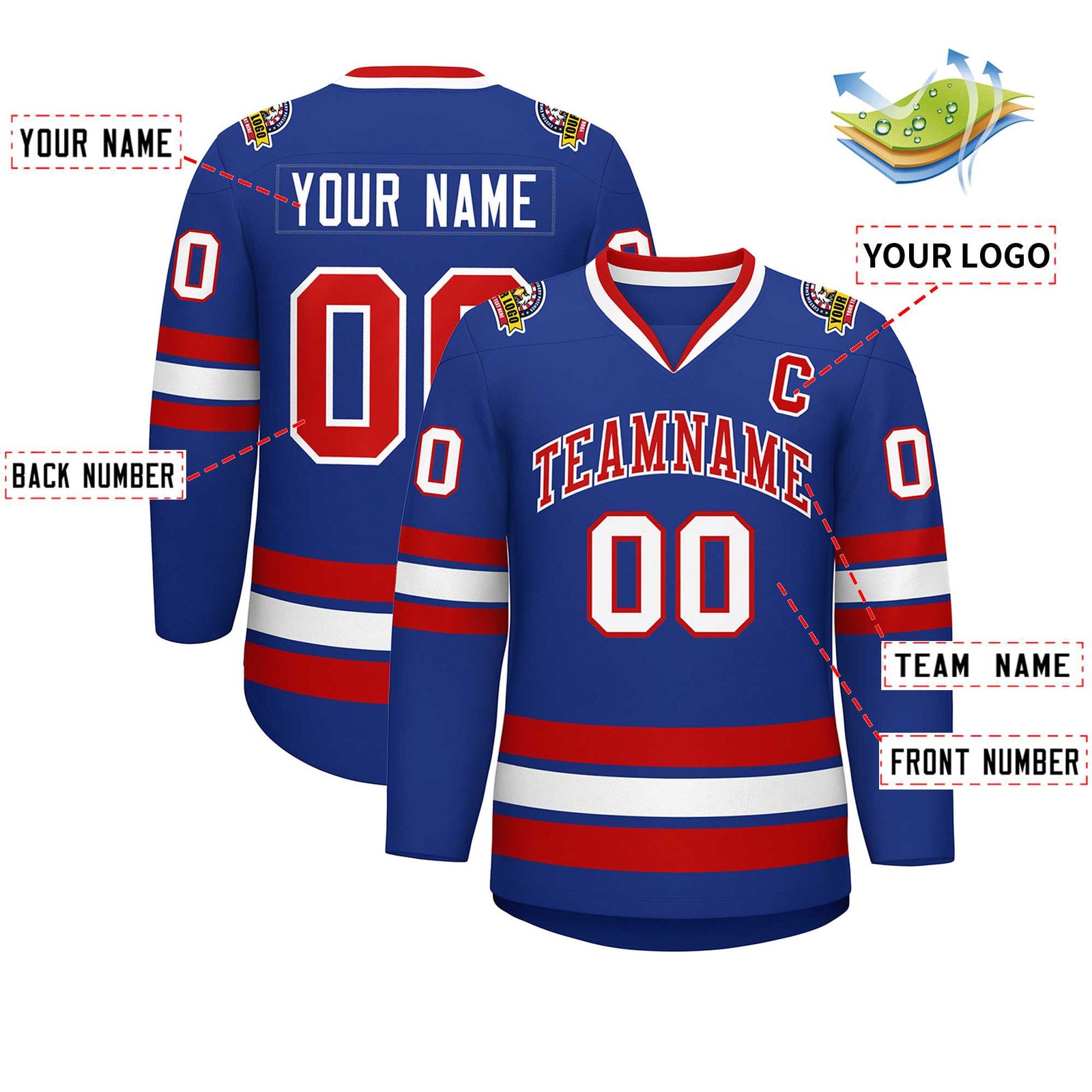 Custom Royal Red-White Classic Style Hockey Jersey