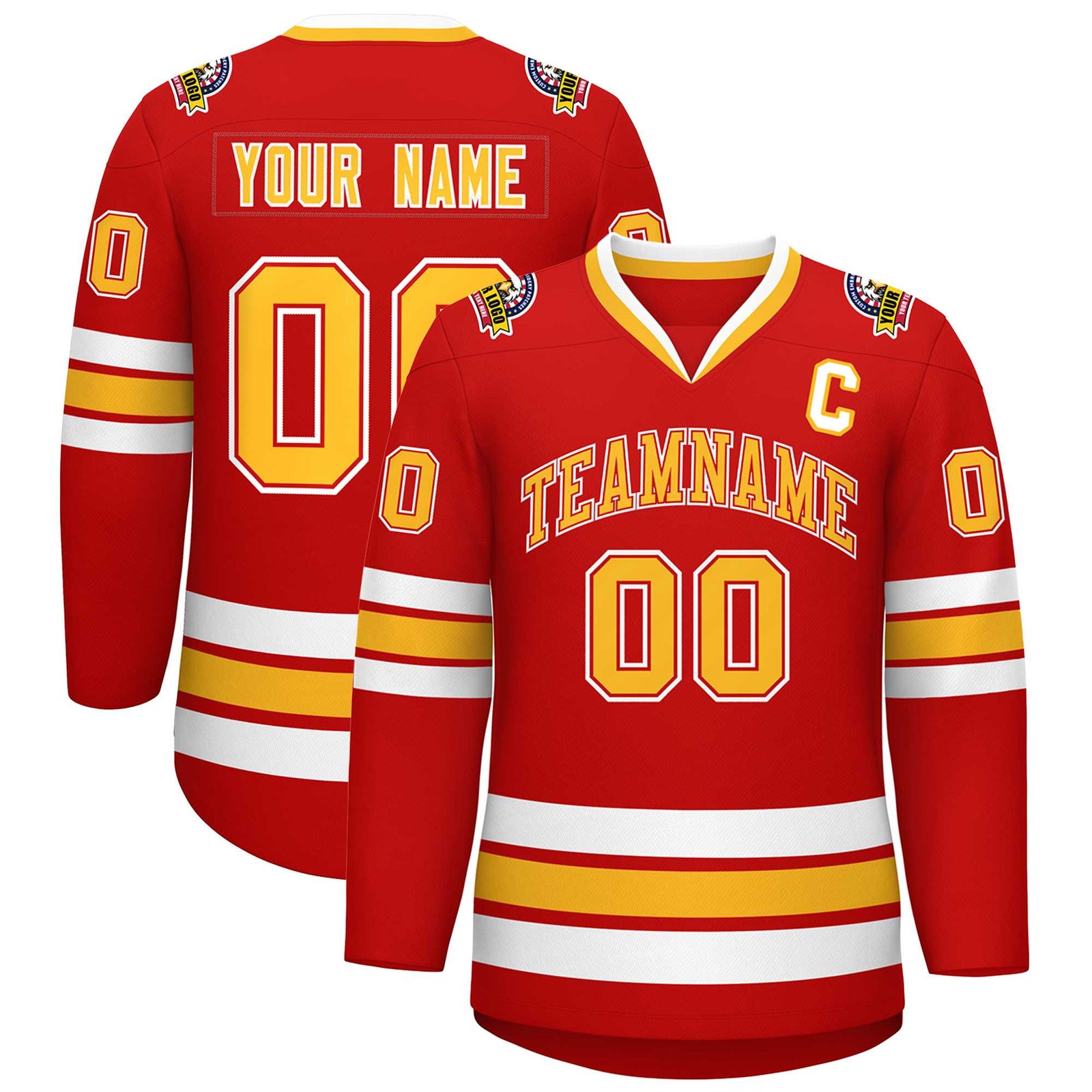 Custom Red Gold Red-White Classic Style Hockey Jersey