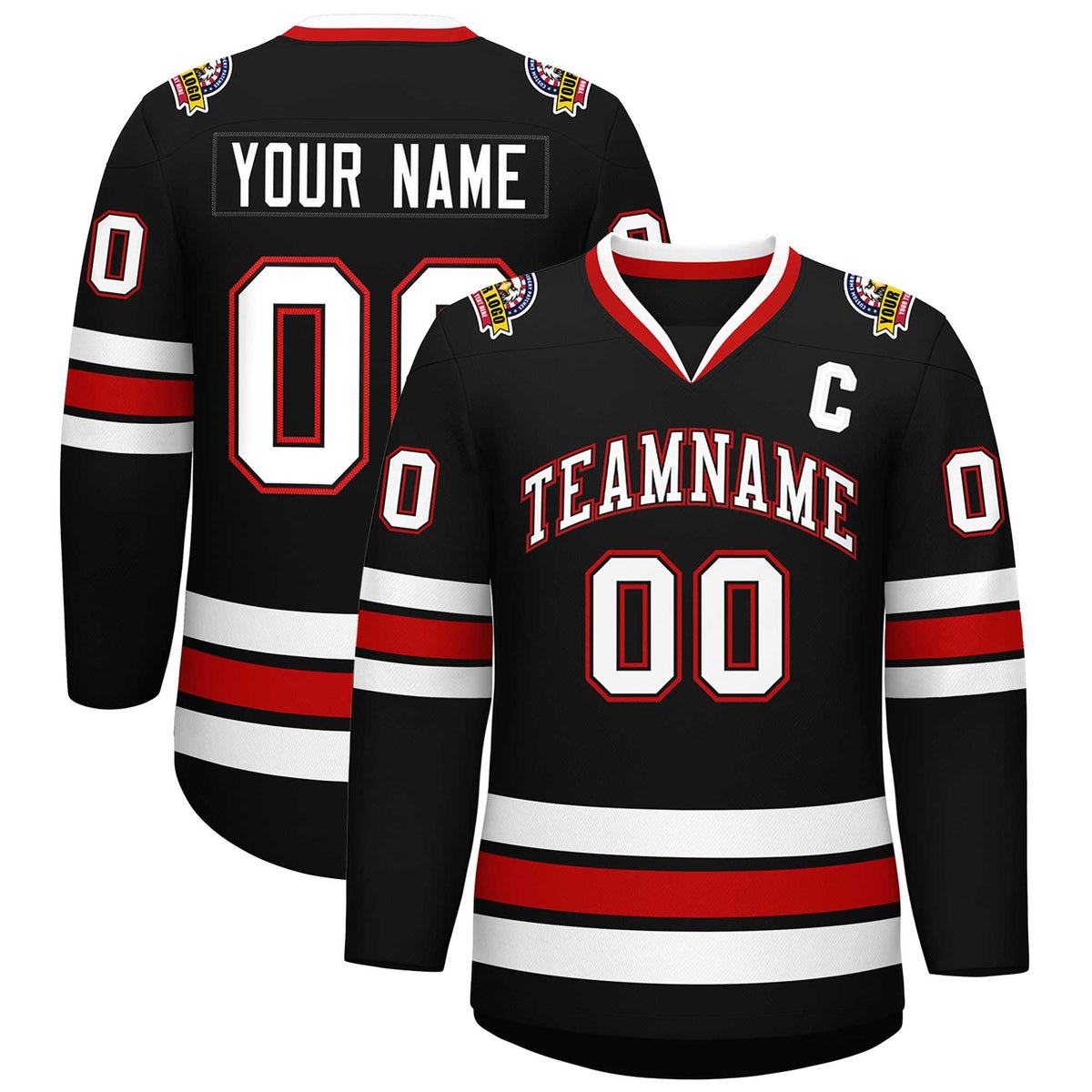 Custom Black White Black-Red Classic Style Hockey Jersey