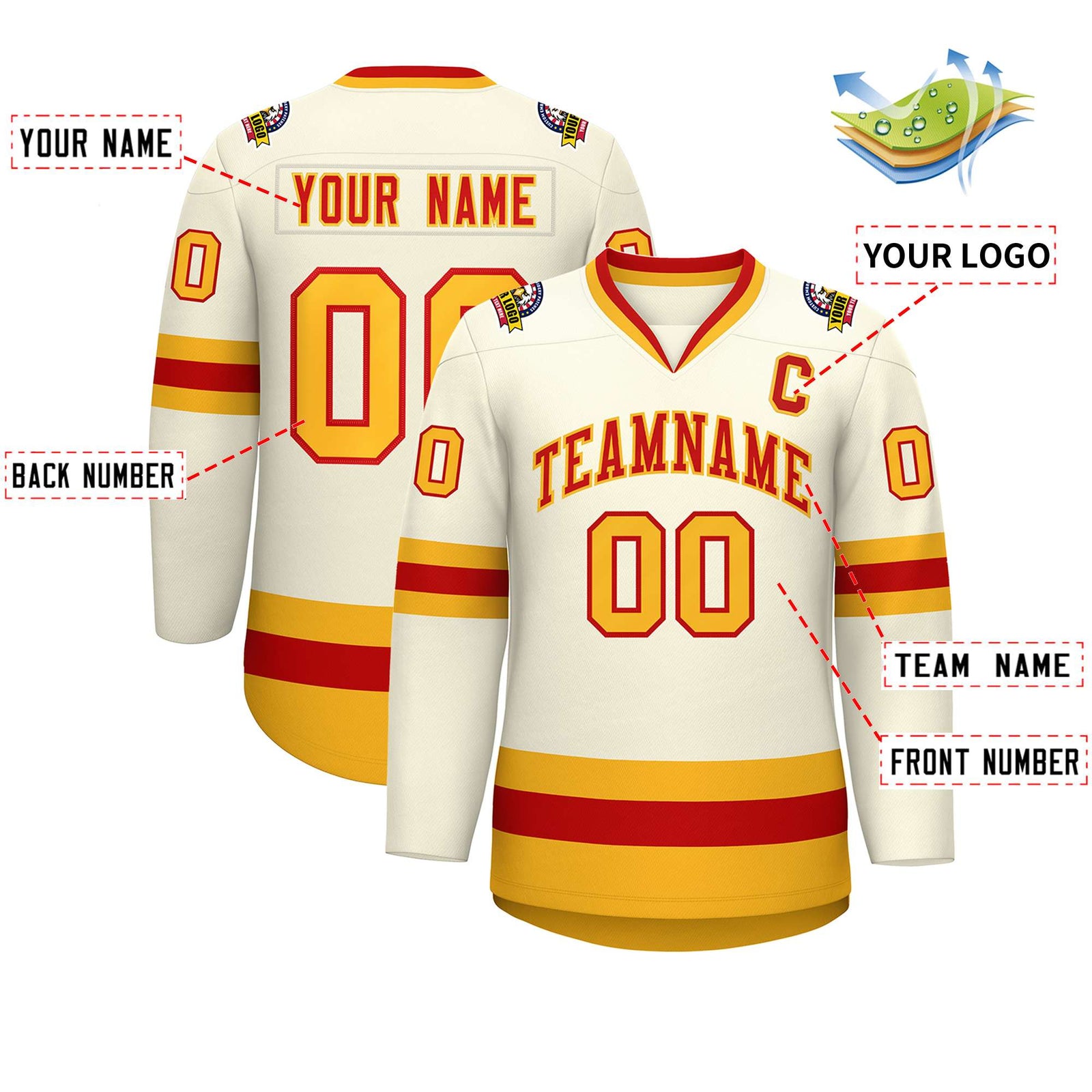 Custom Khaki Red-Gold Classic Style Hockey Jersey