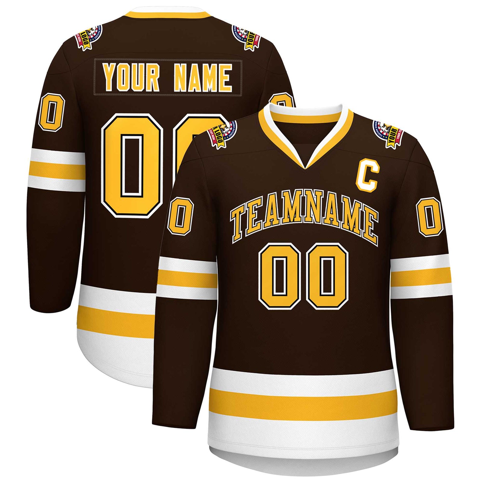 Custom Brown Gold Black-White Classic Style Hockey Jersey