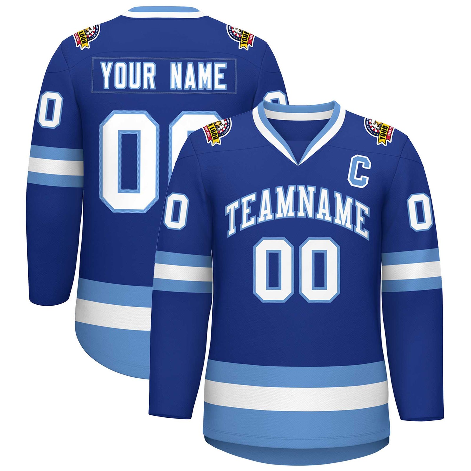 Custom Royal White-Light Blue Classic Style Hockey Jersey