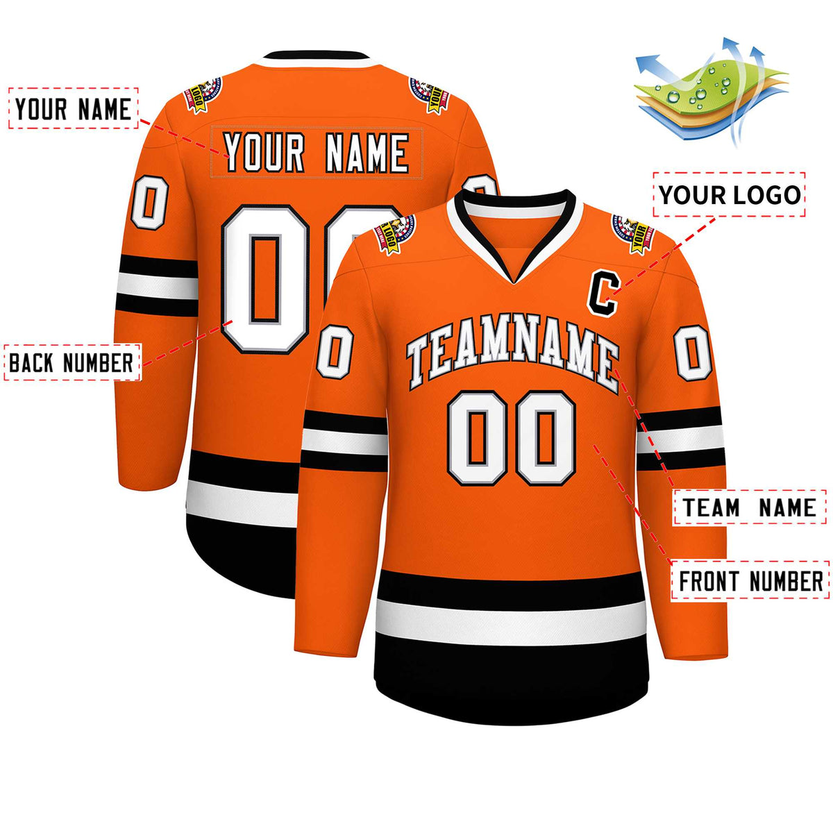 Custom Orange White Gray-Black Classic Style Hockey Jersey