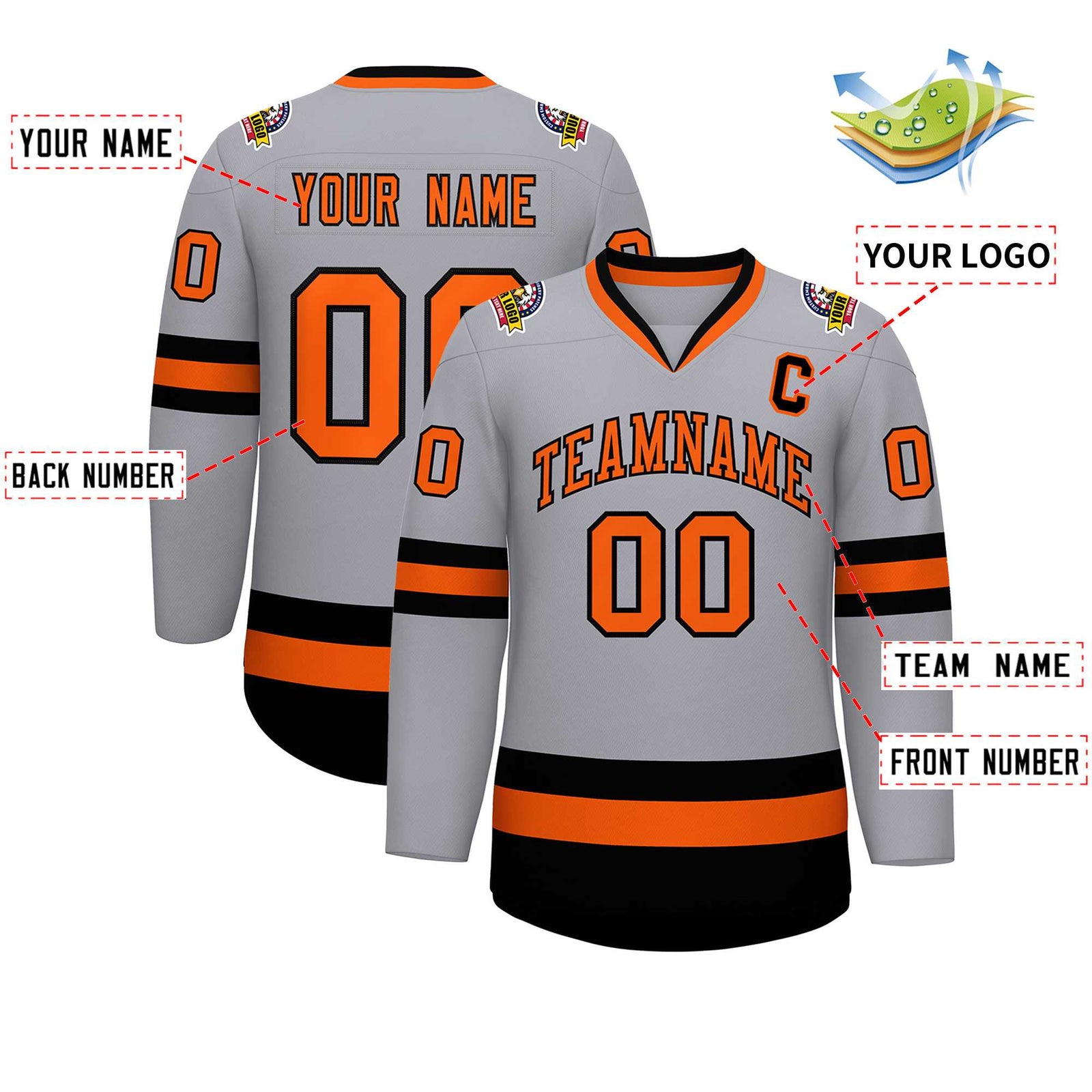 Custom Gray Orange-Black Classic Style Hockey Jersey