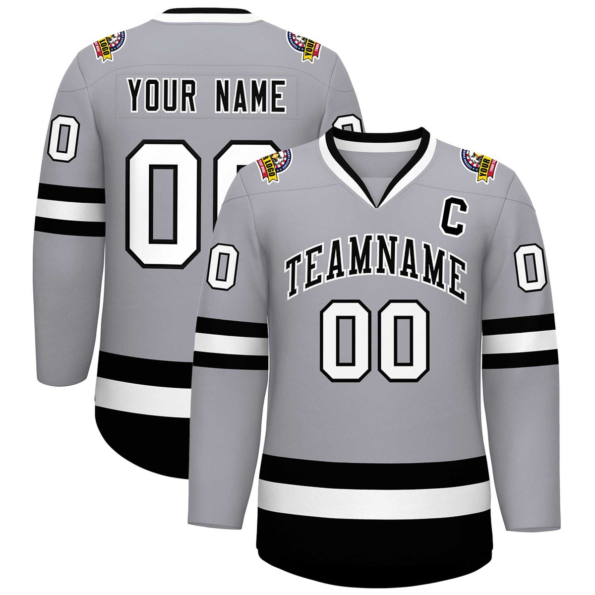 Custom Gray Black-White Classic Style Hockey Jersey