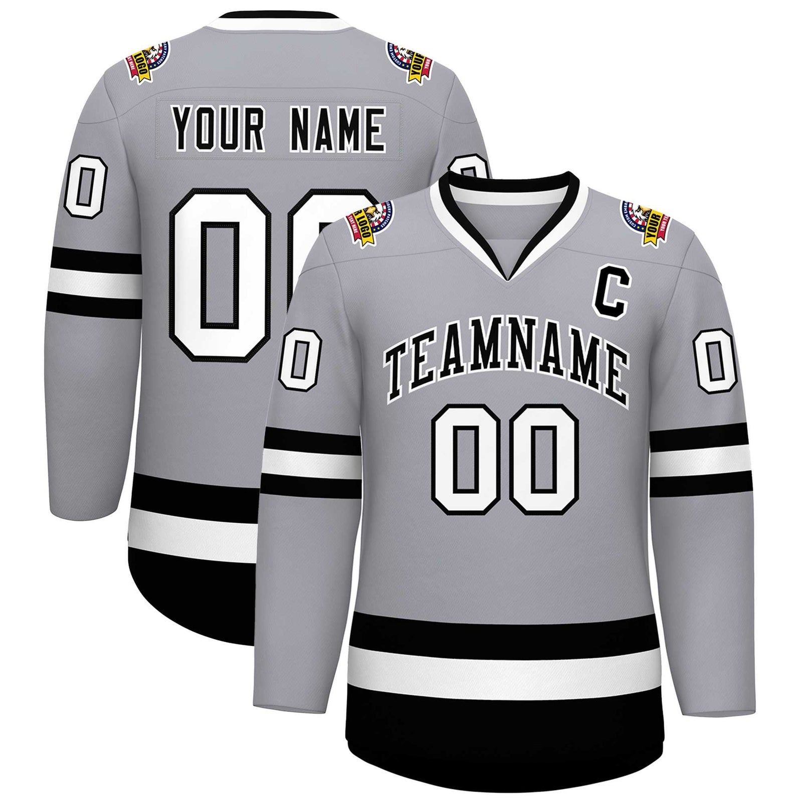 Custom Gray Black-White Classic Style Hockey Jersey