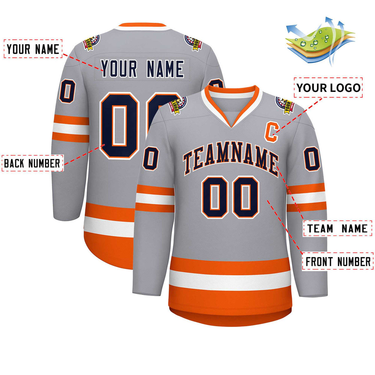 Custom Gray Navy Orange-White Classic Style Hockey Jersey