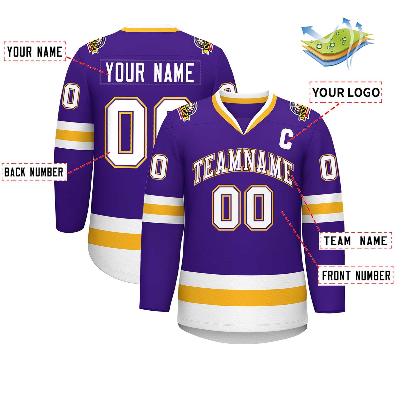 Custom Purple White Purple-Gold Classic Style Hockey Jersey
