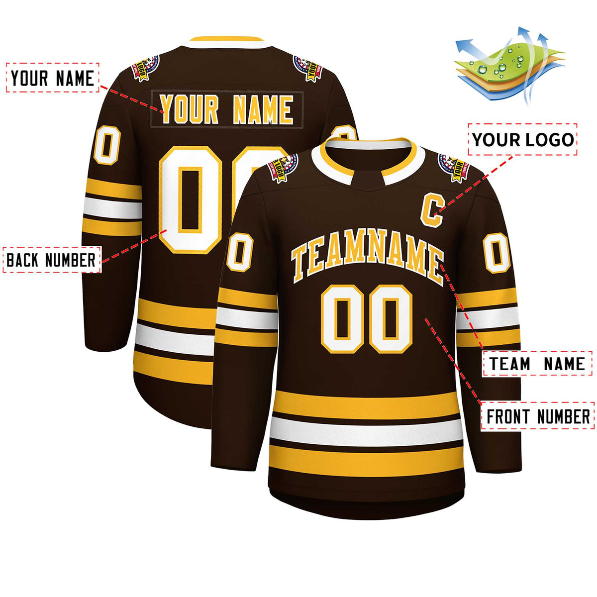 Custom Brown Gold-White Classic Style Hockey Jersey