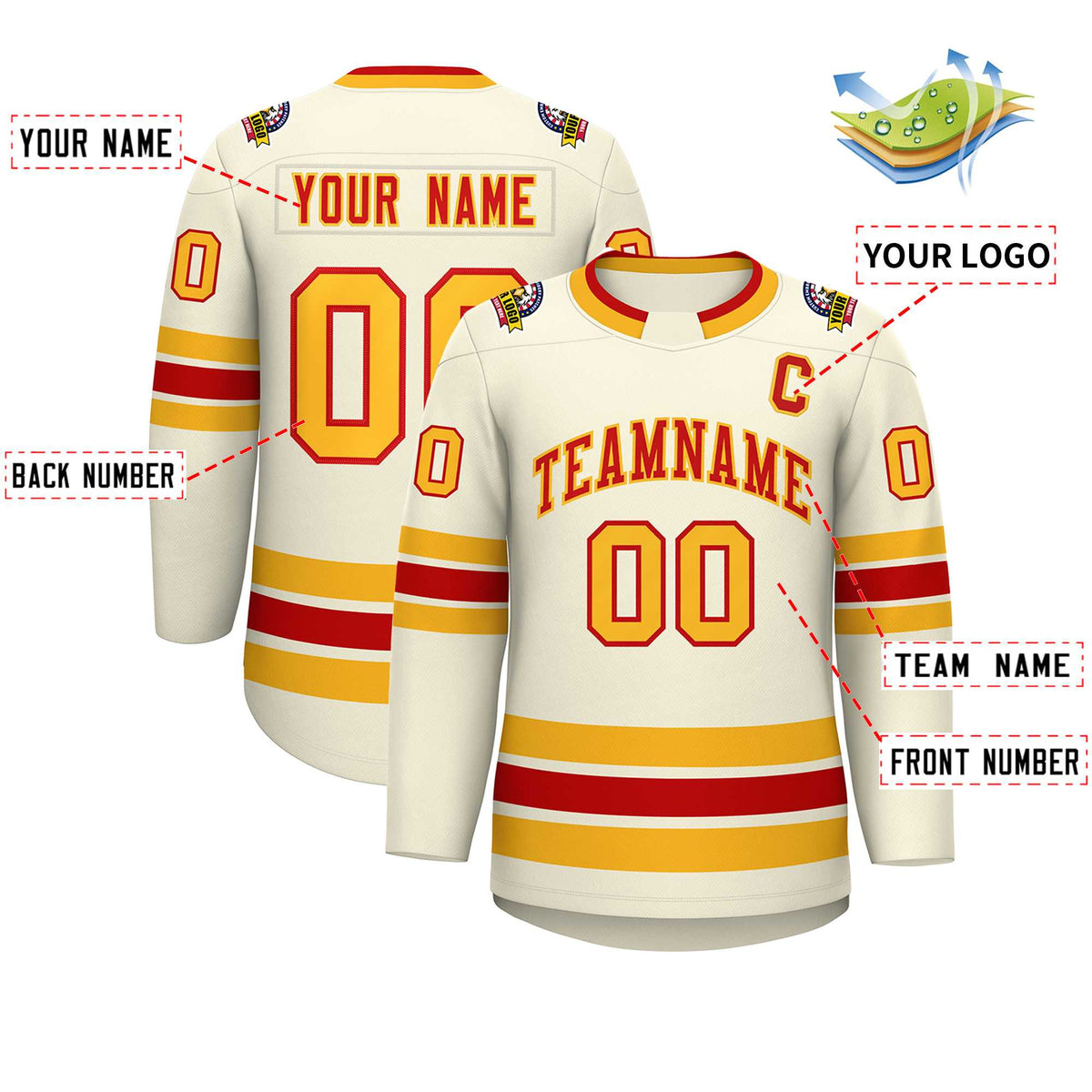 Custom Khaki Red-Gold Classic Style Hockey Jersey