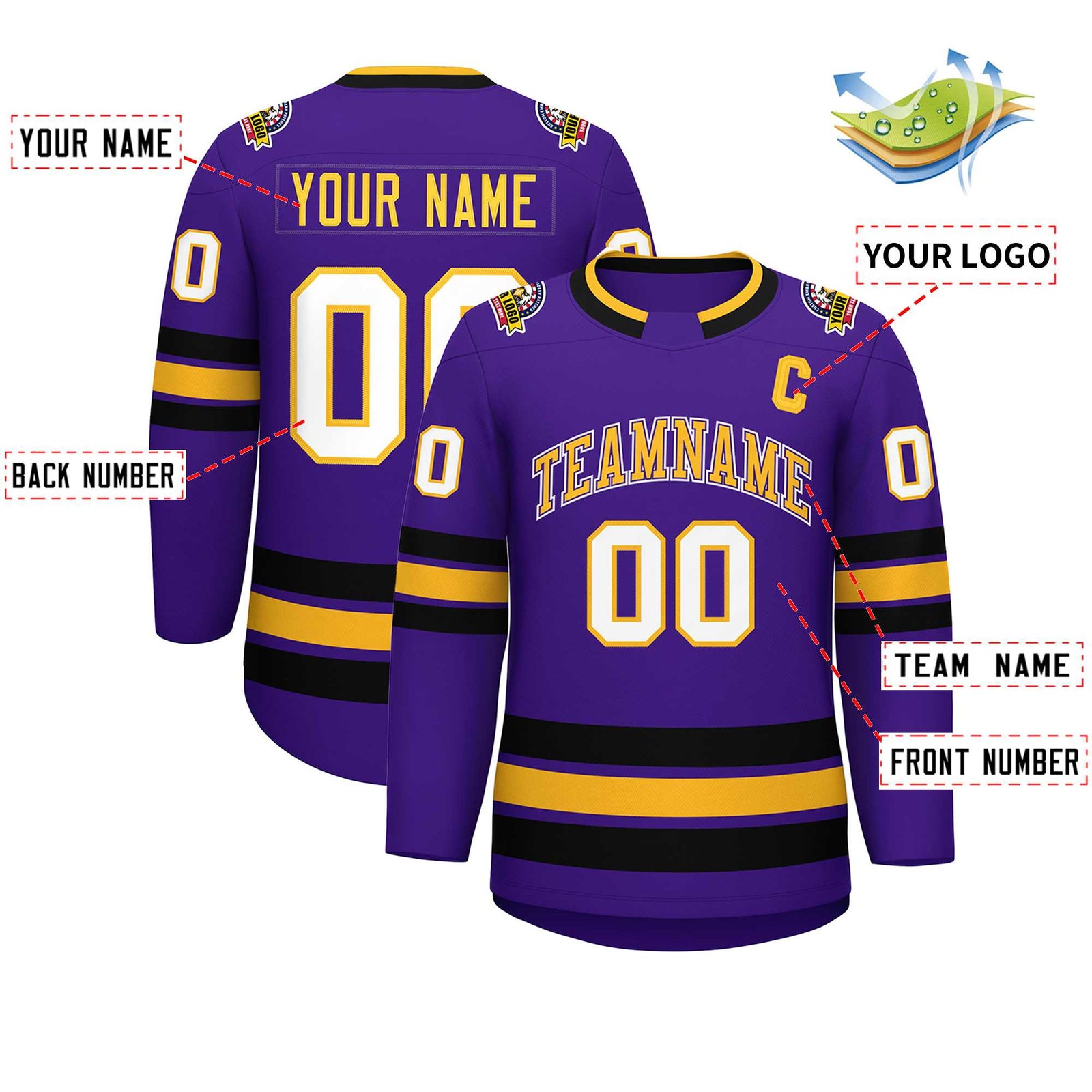 Custom Purple Gold Purple-White Classic Style Hockey Jersey