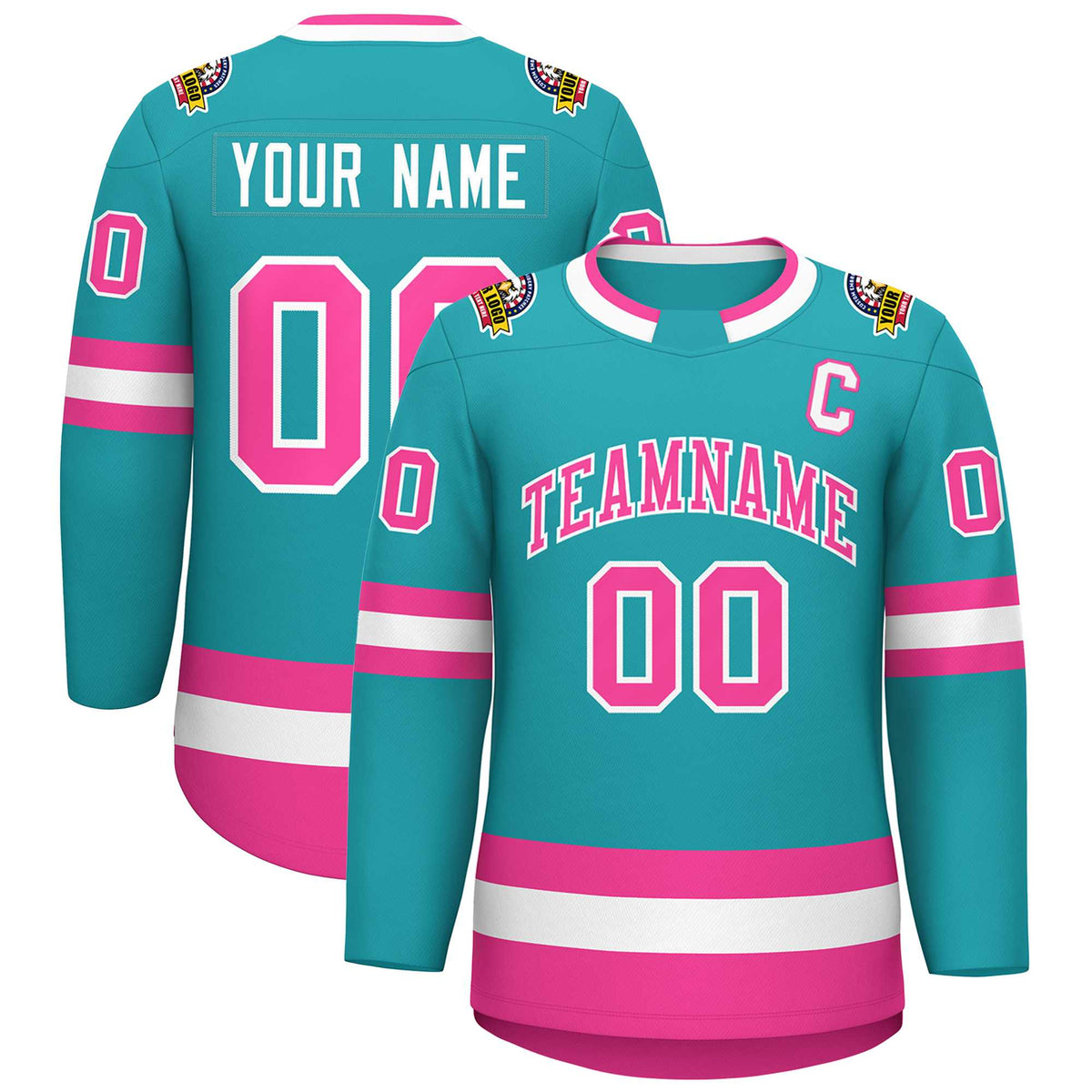 Custom Aqua Pink-White Classic Style Hockey Jersey