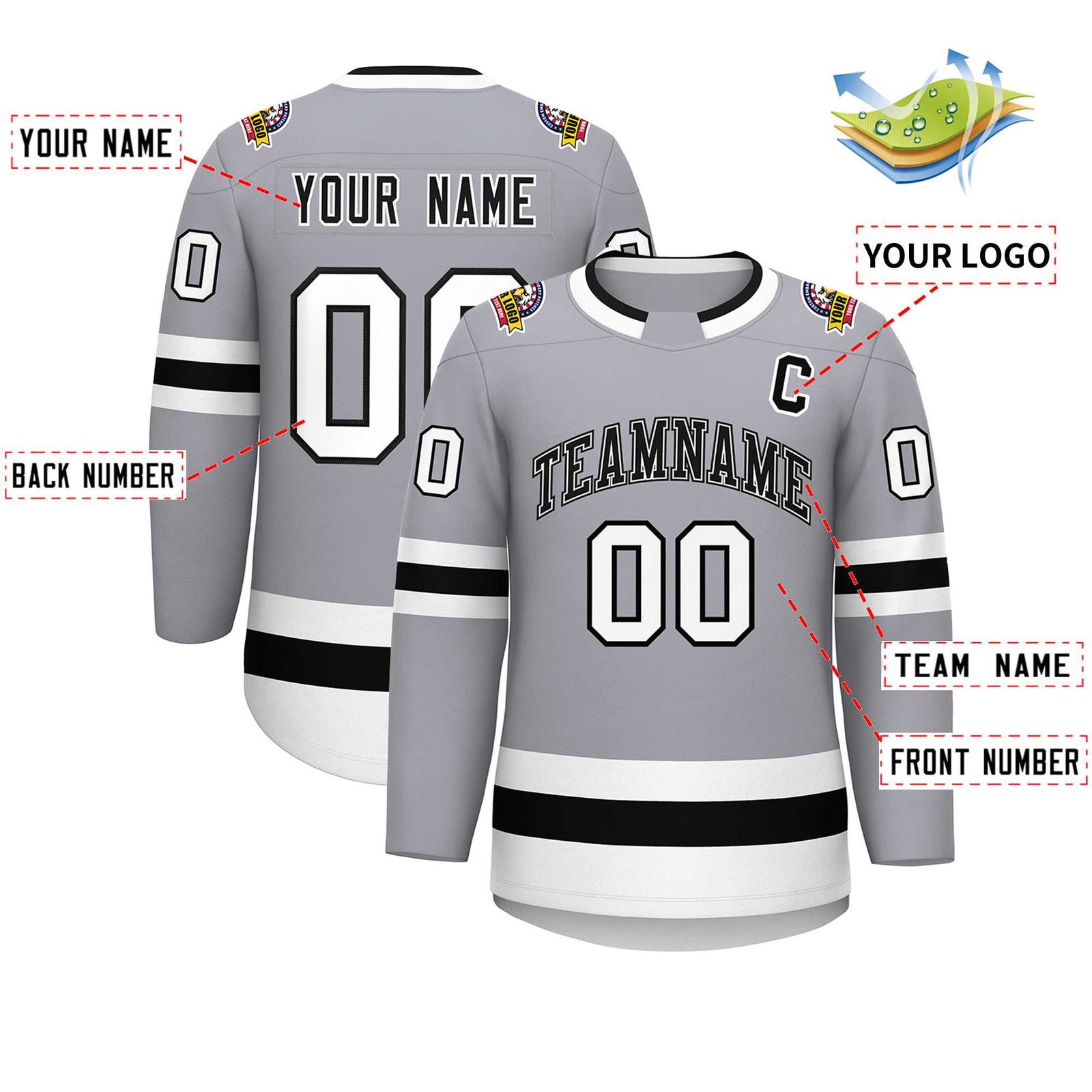 Custom Gray Black White-Black Classic Style Hockey Jersey