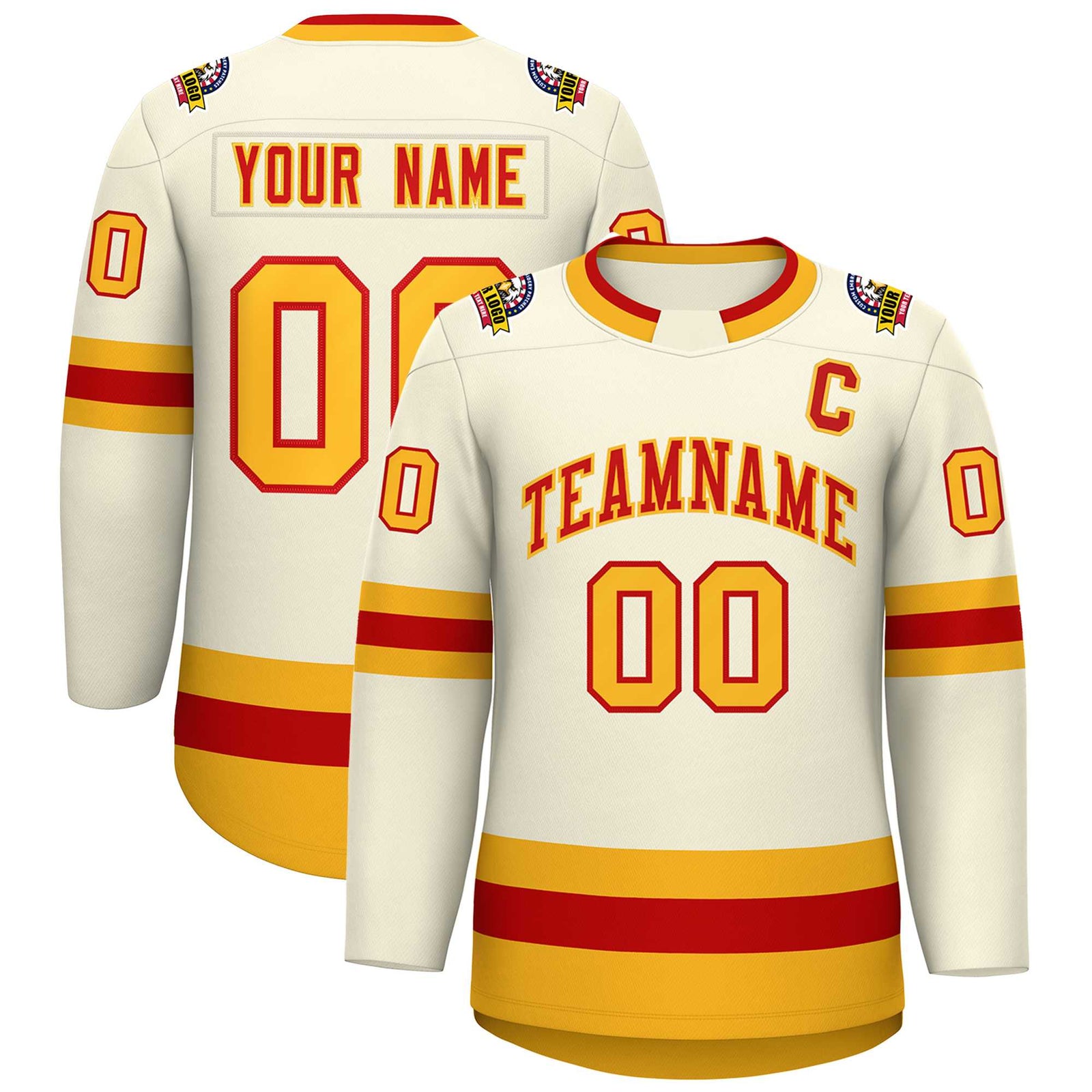 Custom Khaki Red-Gold Classic Style Hockey Jersey