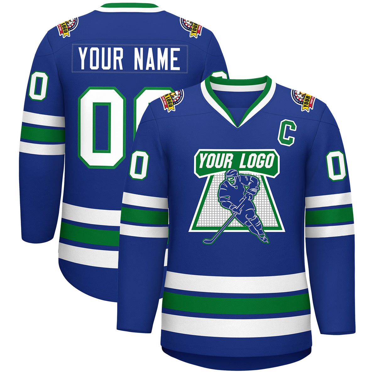 Custom Royal White Kelly Green- Classic Style Hockey Jersey