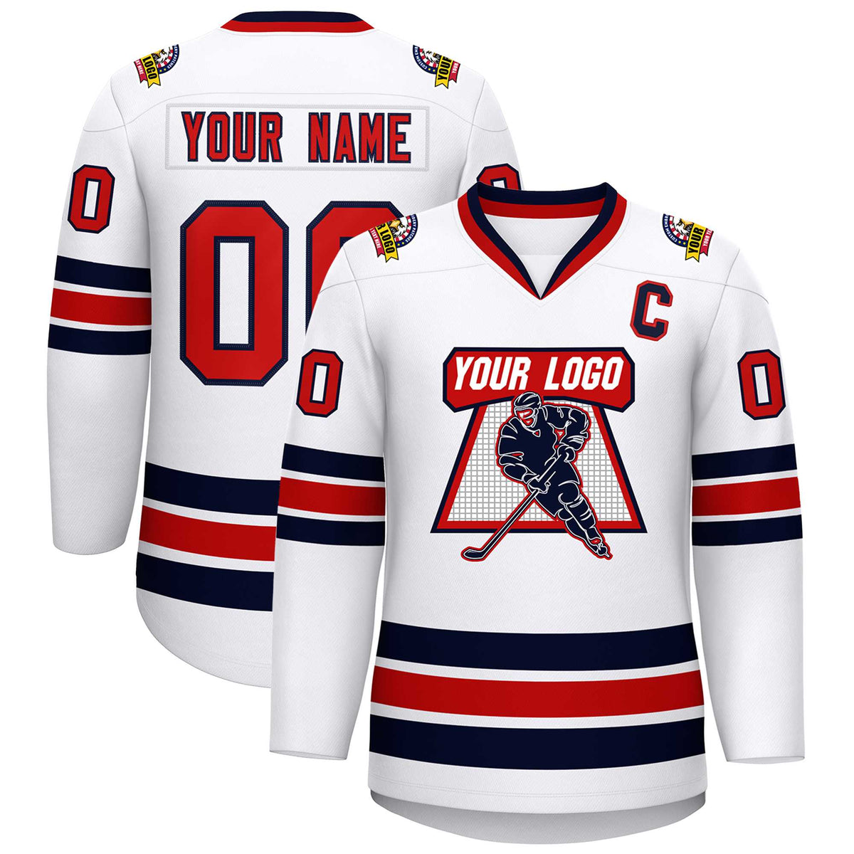 Custom White Red-Navy Classic Style Hockey Jersey