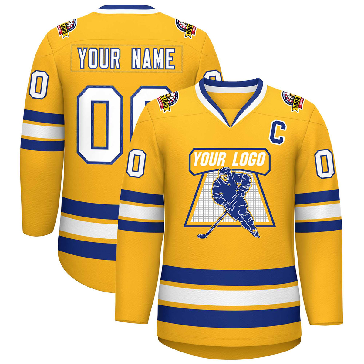 Custom Gold White-Royal Classic Style Hockey Jersey