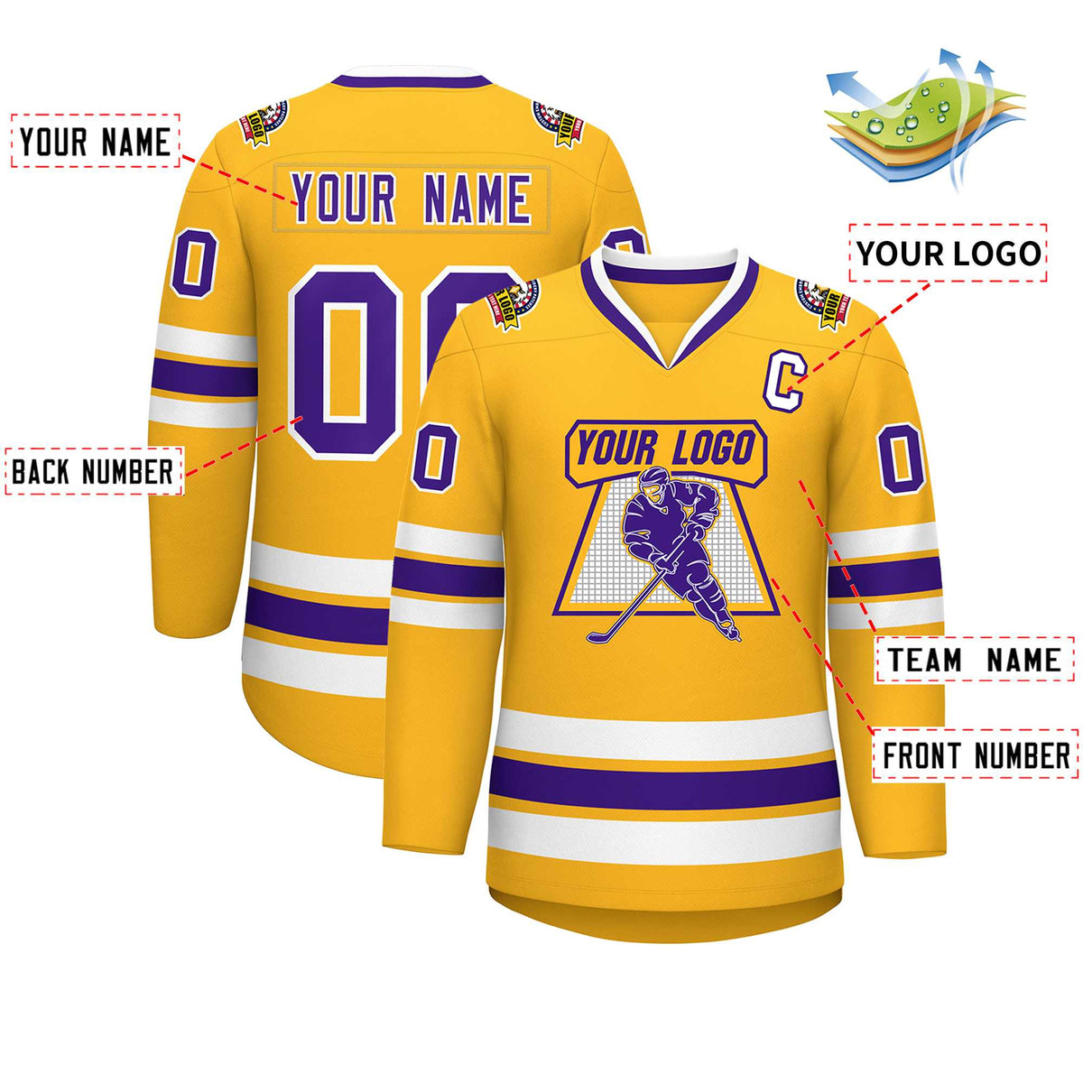 Custom Gold Purple-White Classic Style Hockey Jersey