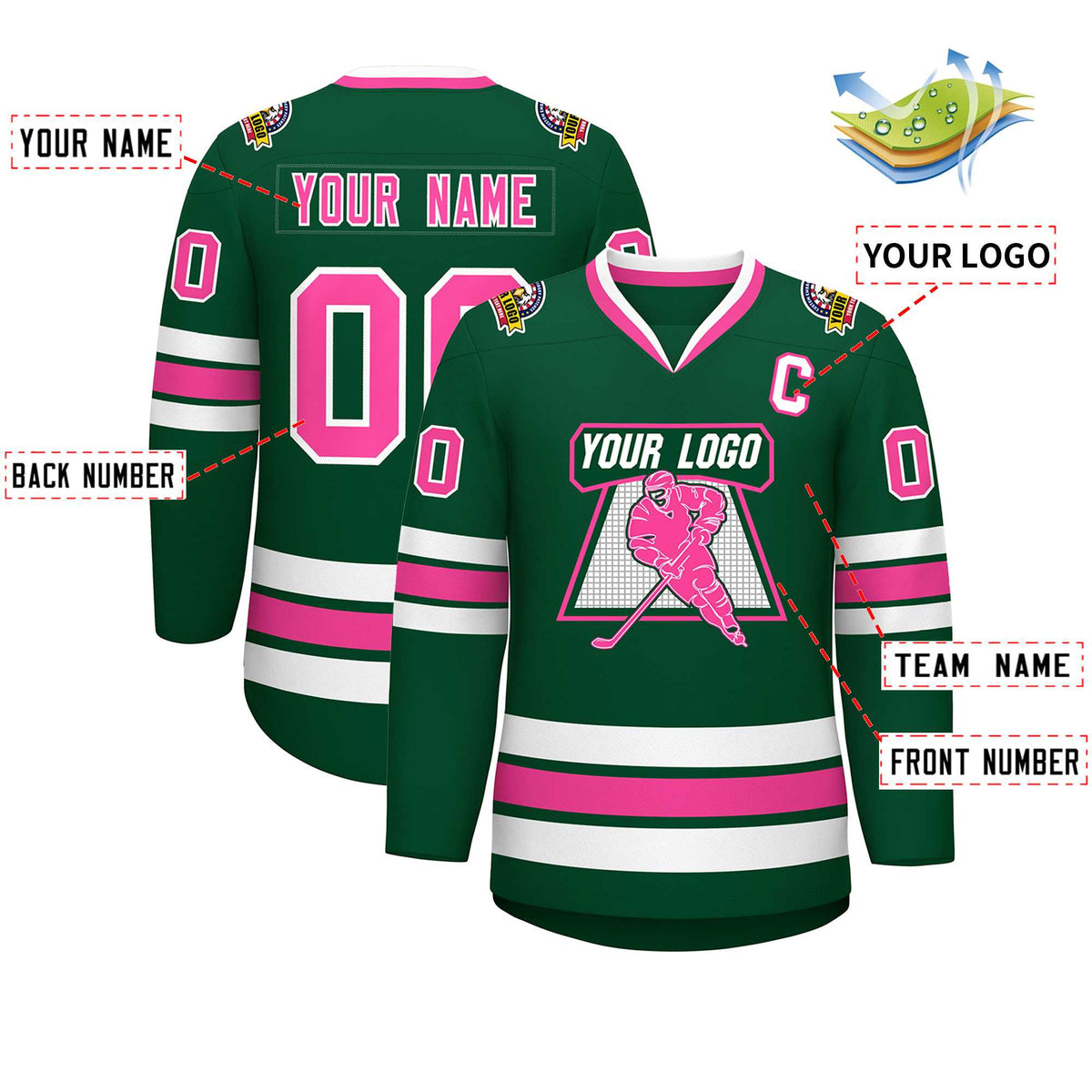 Custom Green Pink-White Classic Style Hockey Jersey
