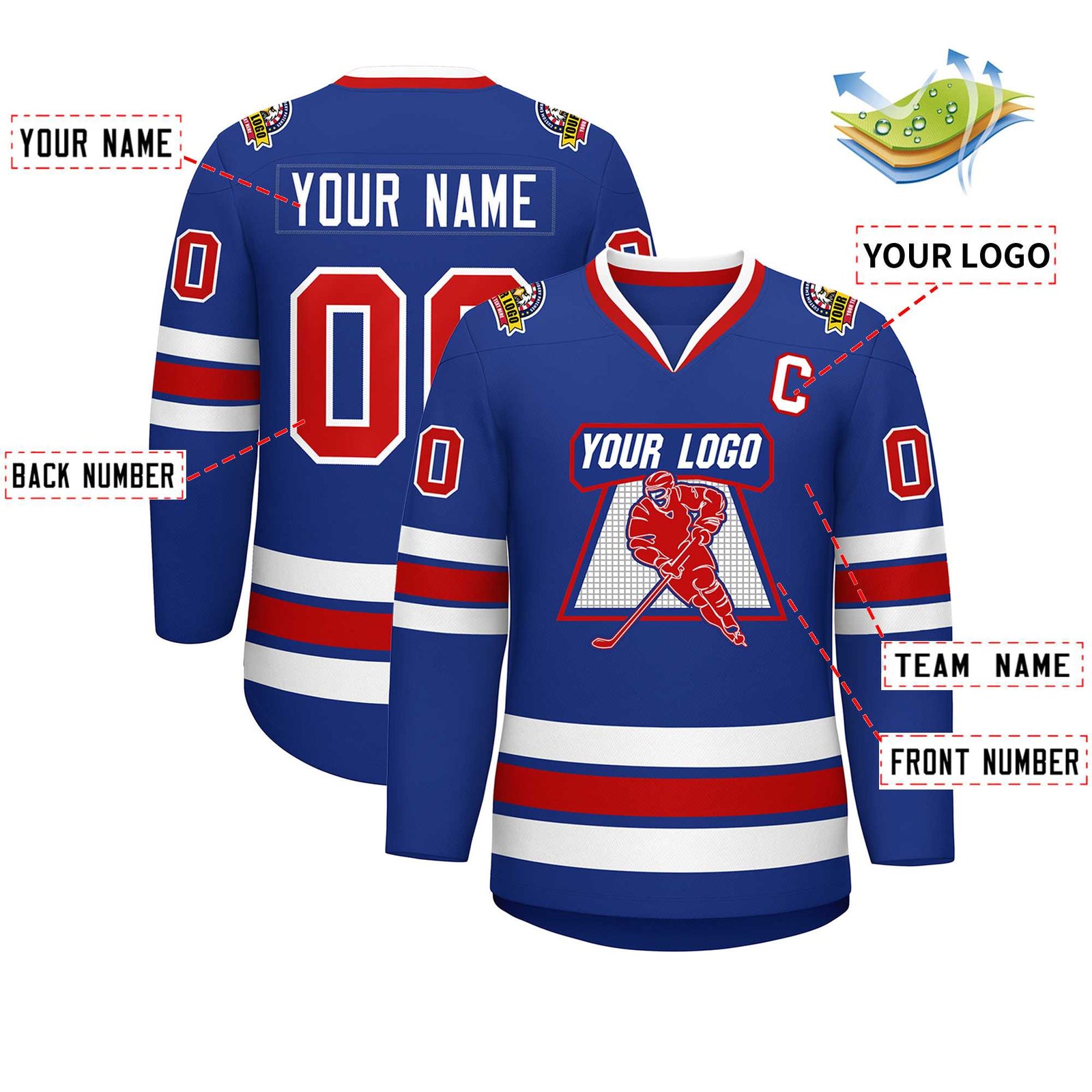 Custom Royal Red-White Classic Style Hockey Jersey